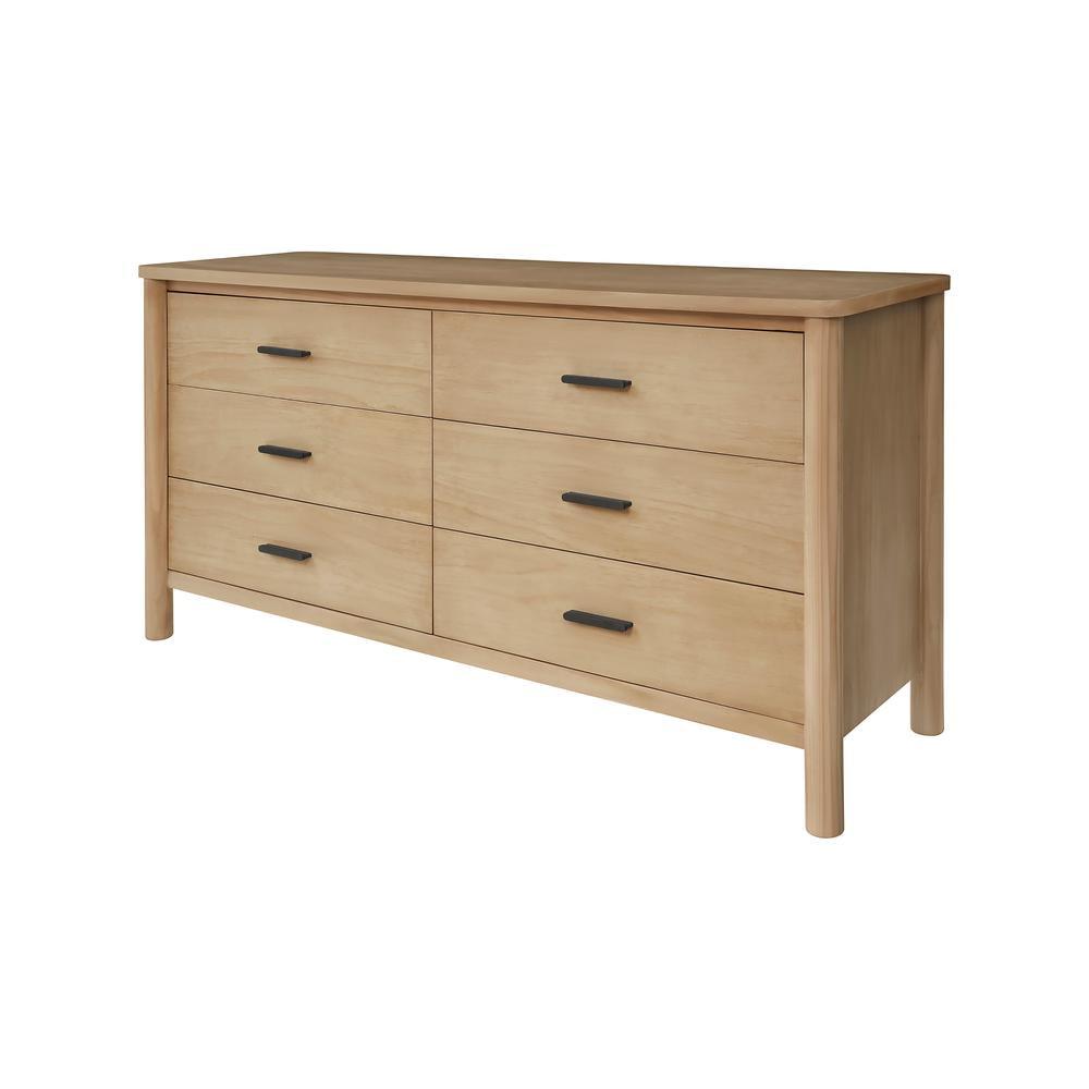 Natural Pine Double Dresser with Black Handles