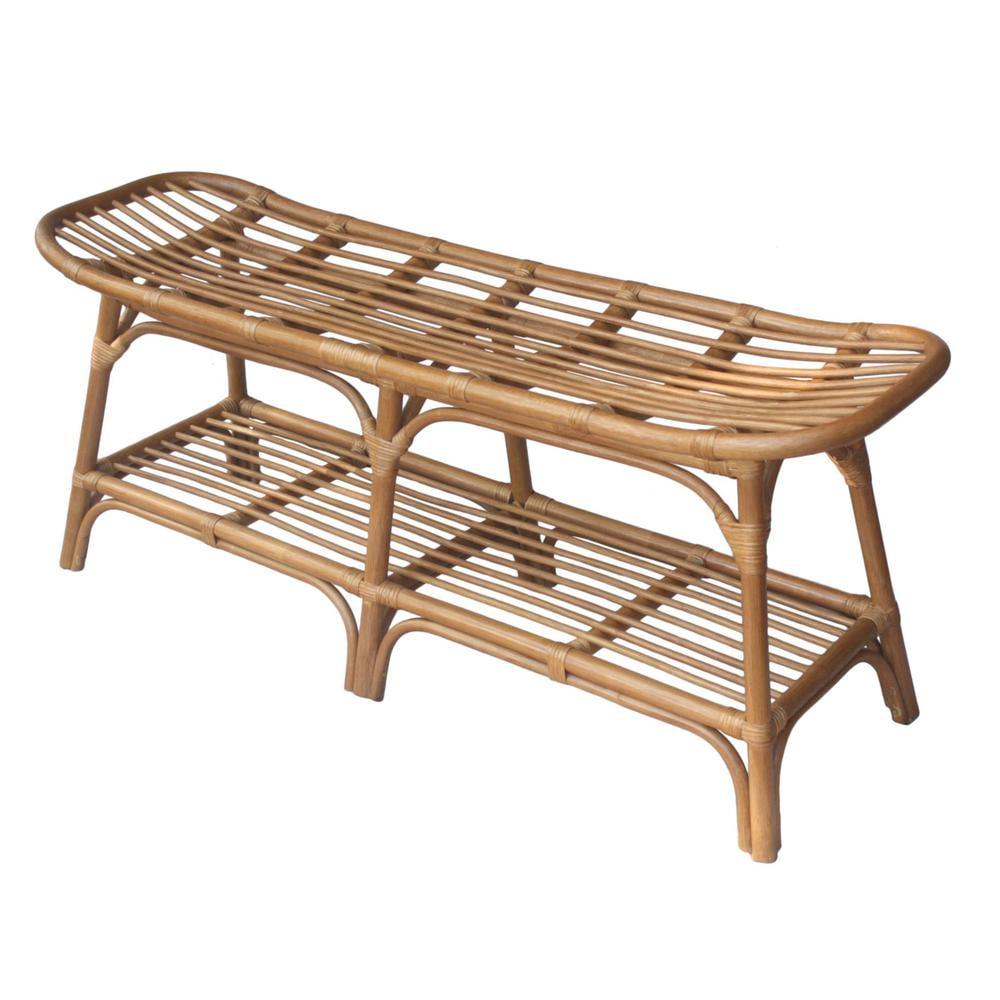 New Pacific Direct Damara Rattan Bench w/ Shelf