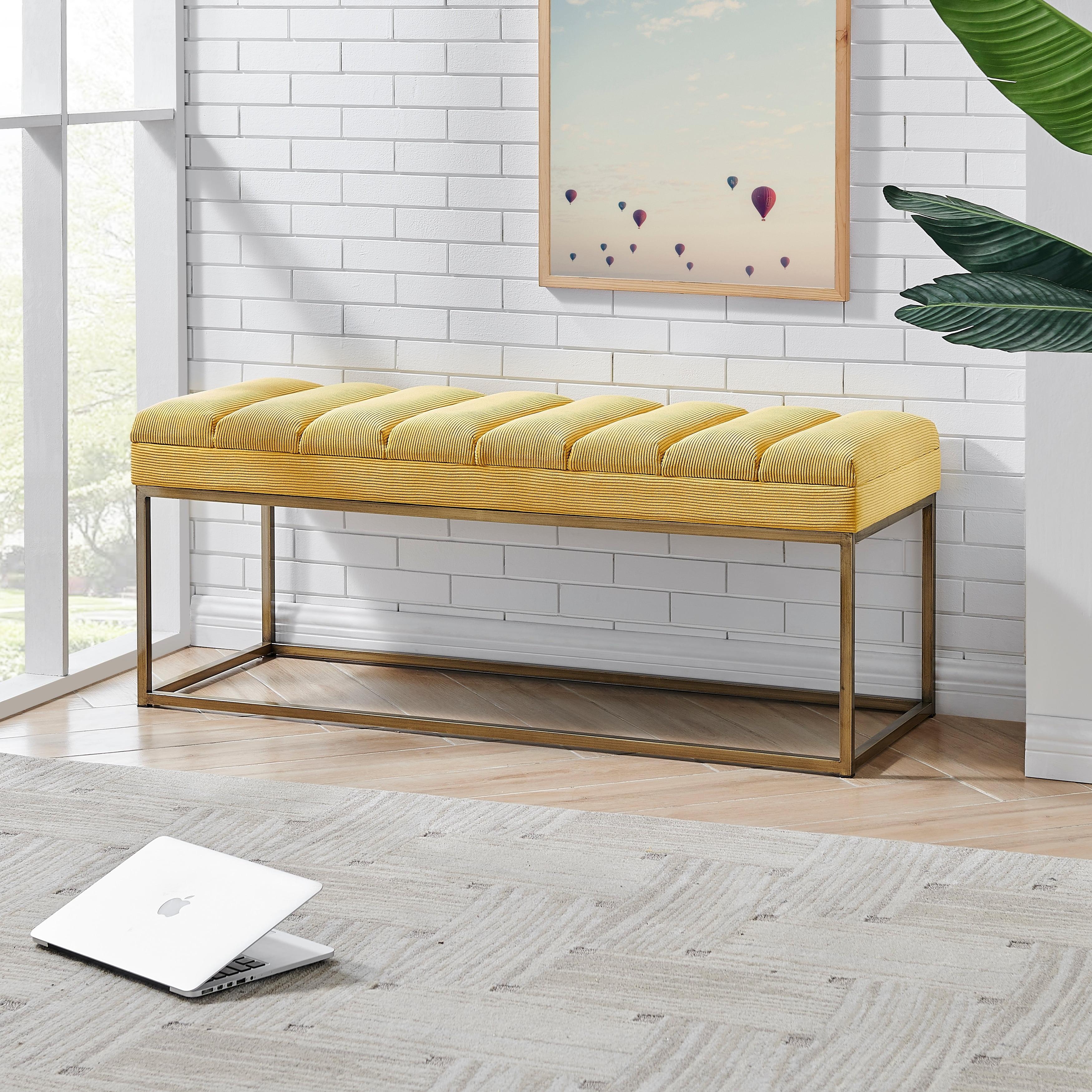 Darius 48'' Montello Yellow Polyester Bench with Brushed Gold Steel Base