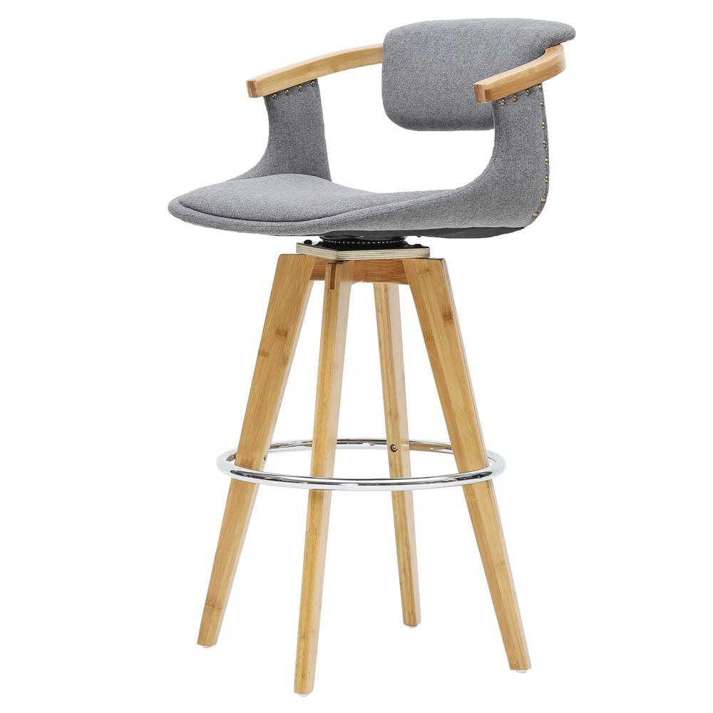 Stokes Gray Swivel Saddle Counter Stool with Bamboo Legs