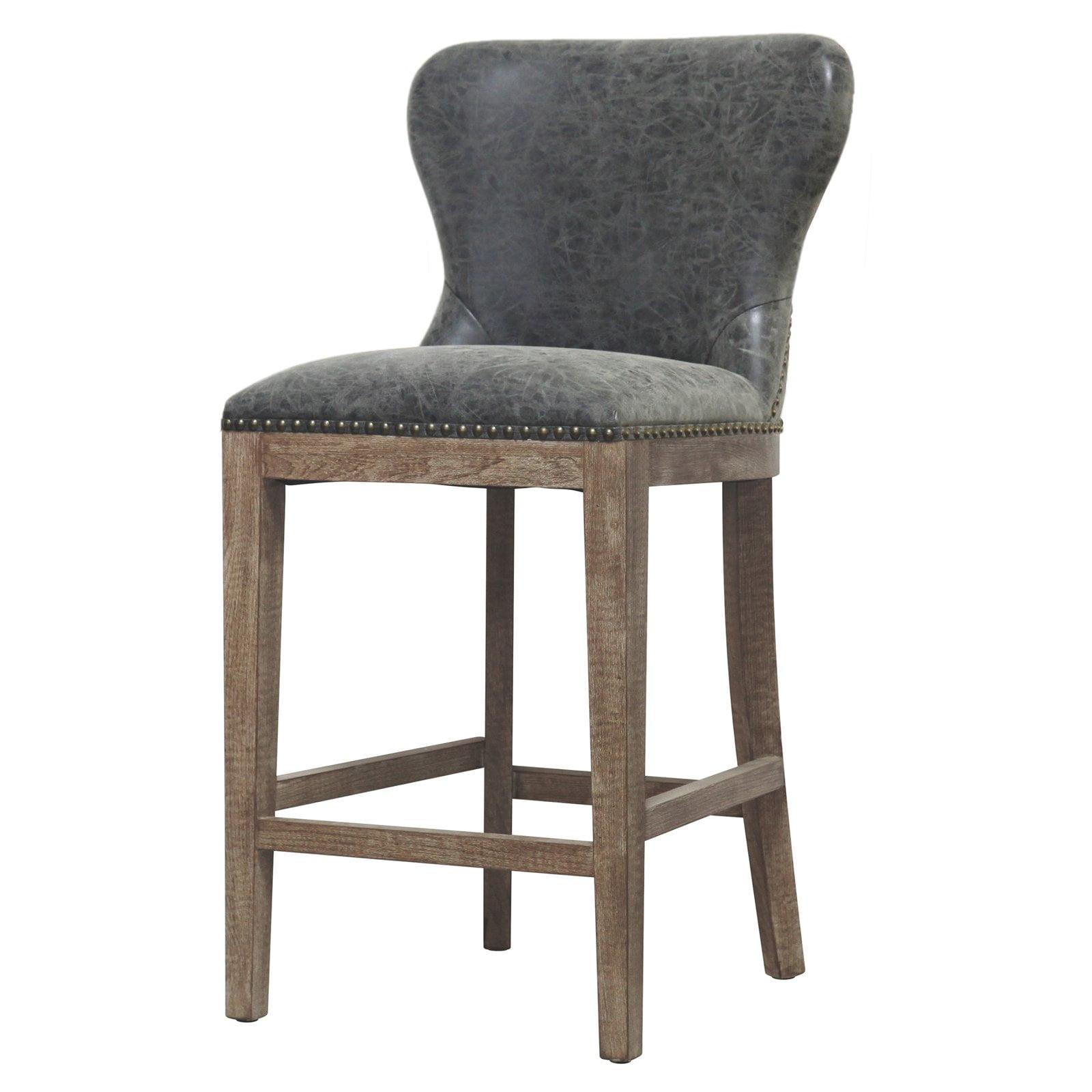 Gray Faux Leather and Wood Counter Stool