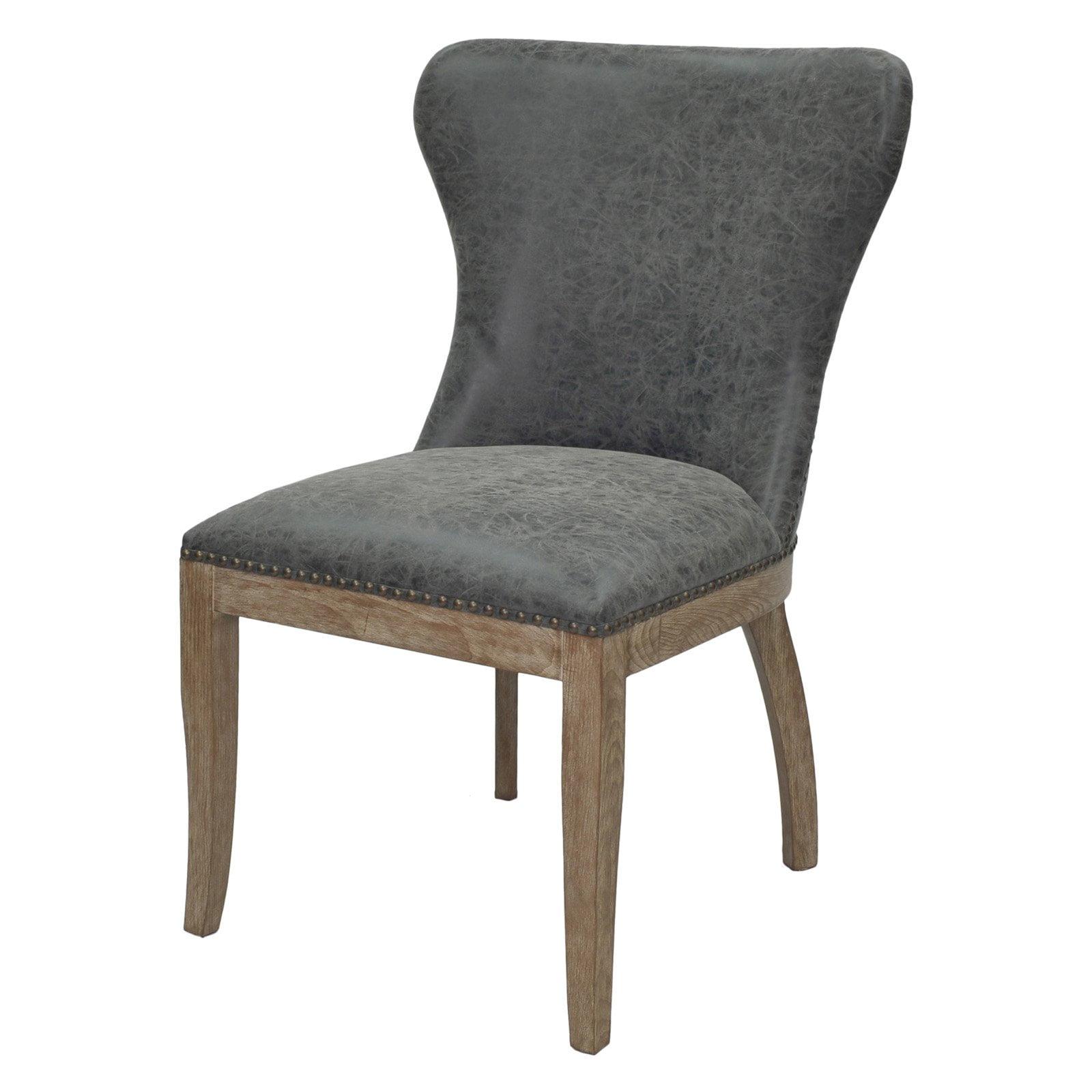 Elegant Gray Wood Wingback Side Chair with Nailhead Trim