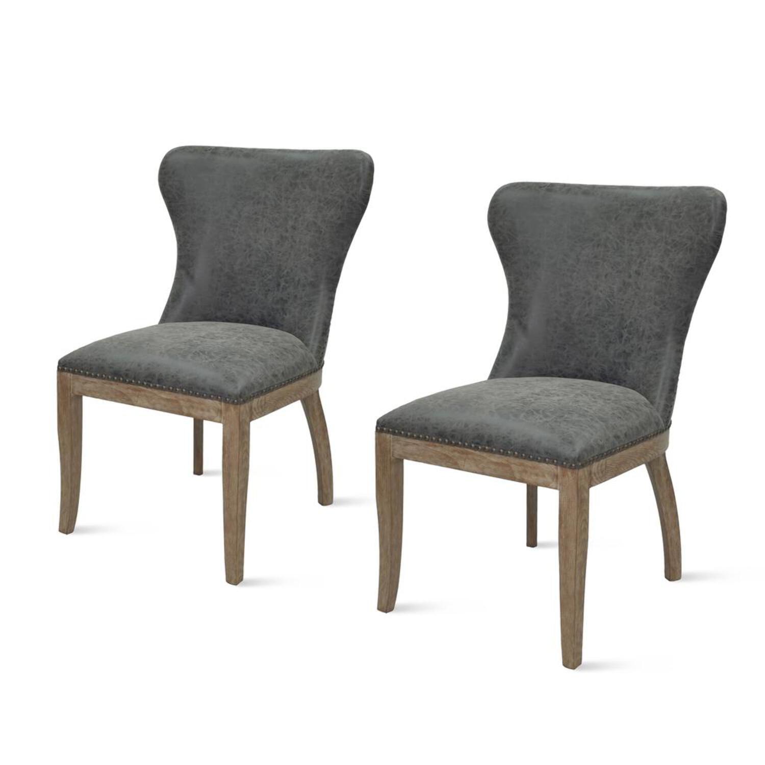 New Pacific Direct Dorsey Faux Leather Chair in Gray/Charcoal (Set of 2)