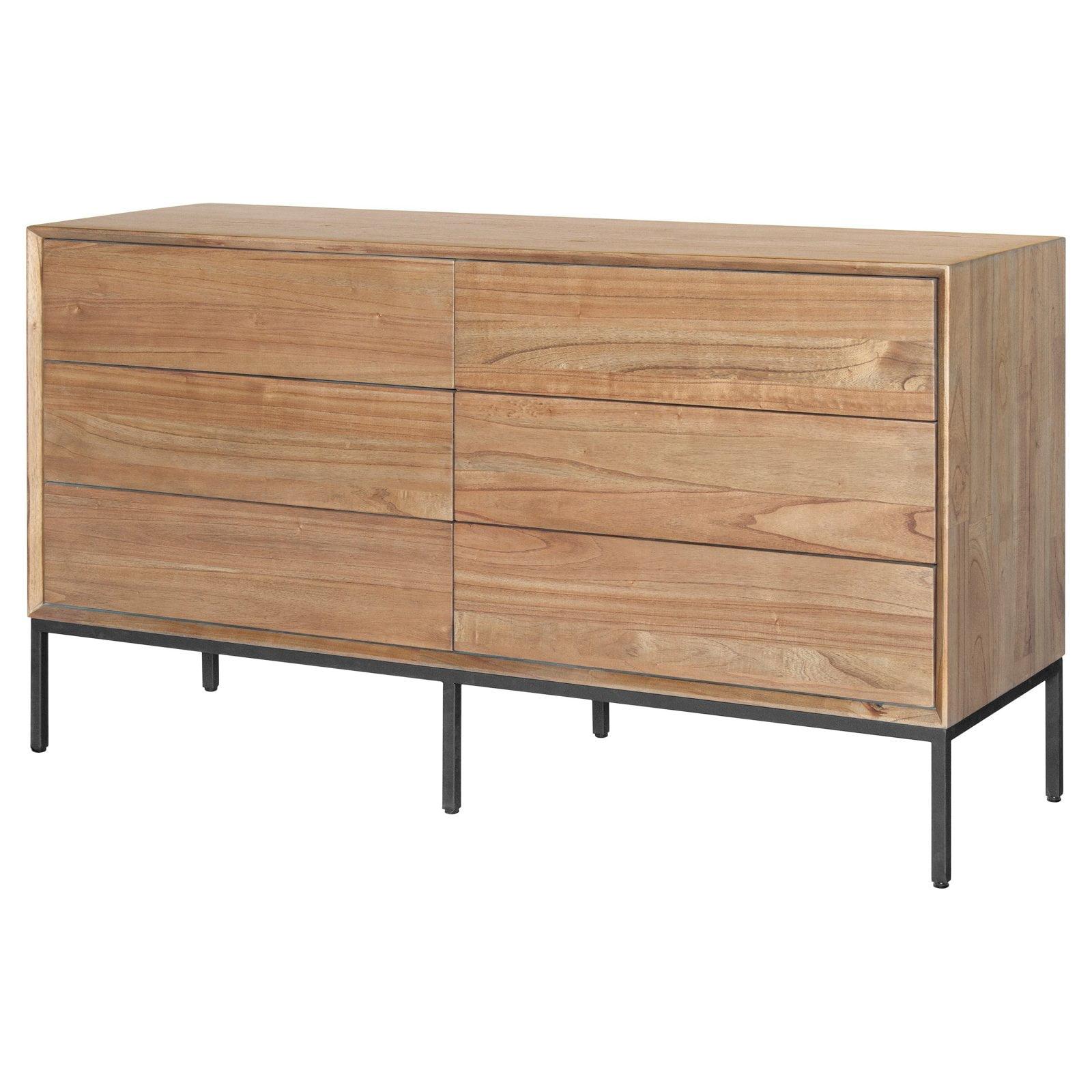 Hathaway Modern 6-Drawer Double Dresser in Newton Brown with Steel Legs