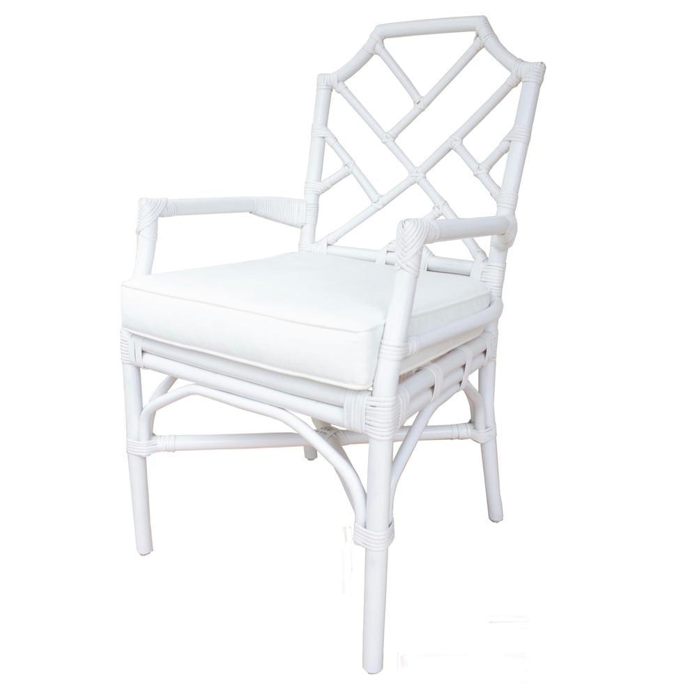 Chippendale-Inspired White Rattan and Cane Arm Chair