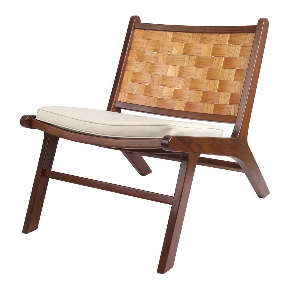 Loria Brown Teak Wood Slipper Chair with Cushion