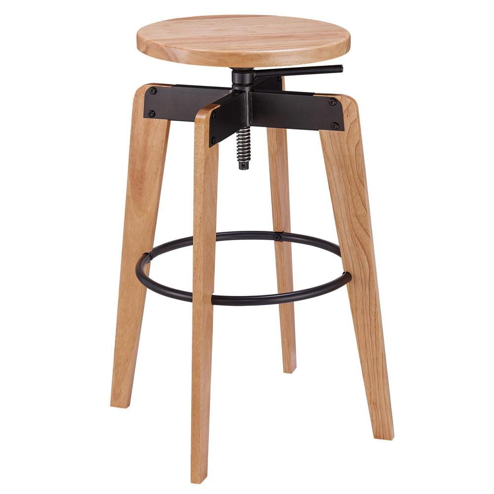 Natural Gunmetal Adjustable Wood and Metal Stool, 30"