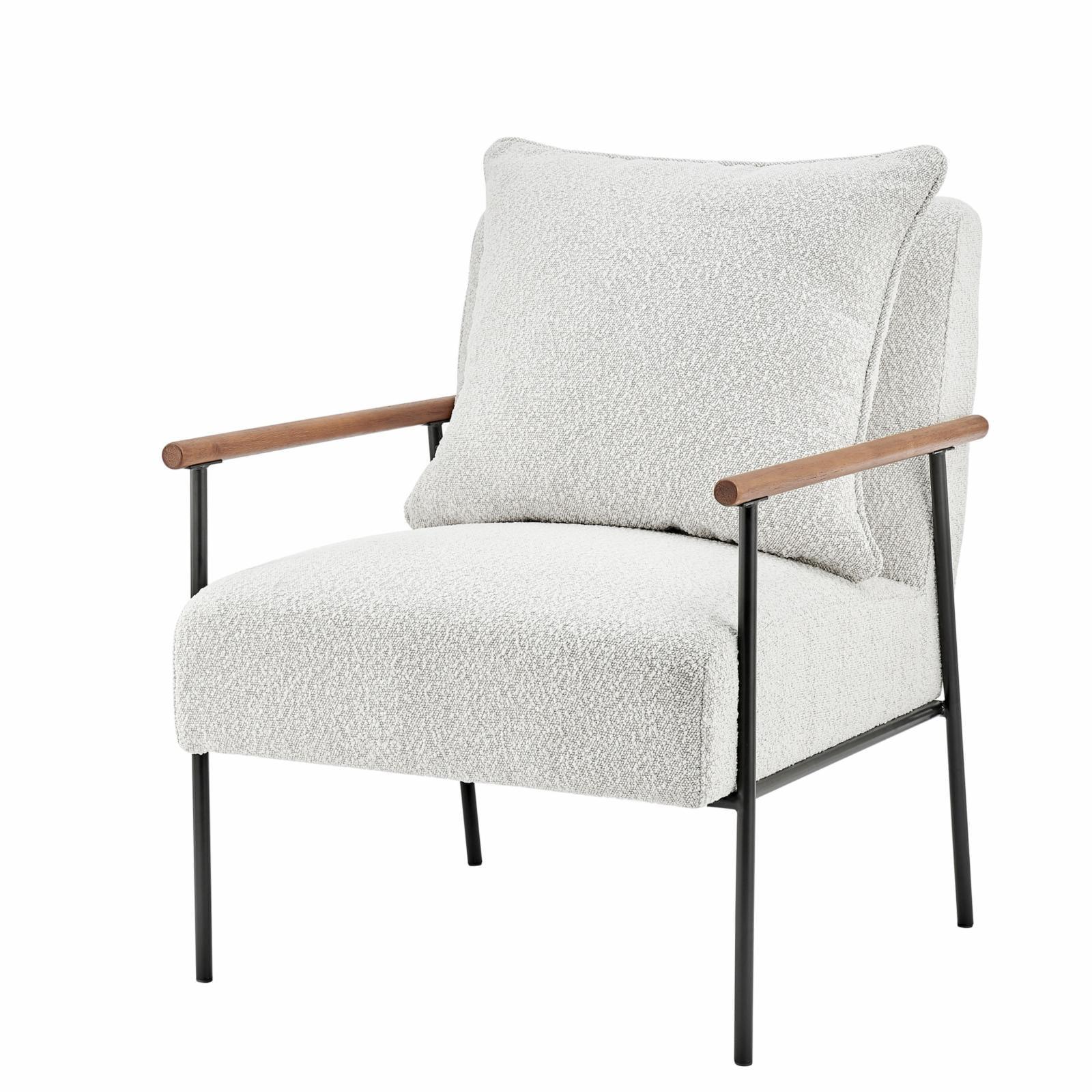 Quinton Beige Boucle Fabric Wood Accent Chair