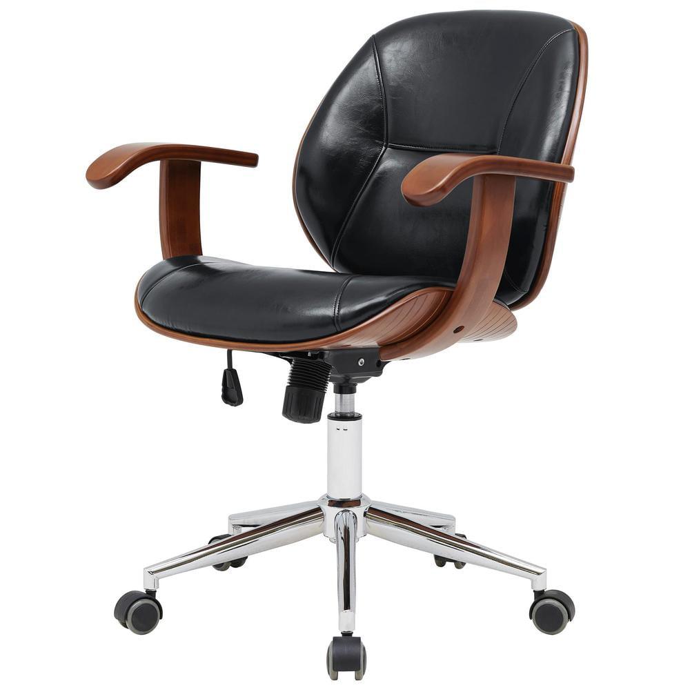 New Pacific Direct Samuel 21" PU Leather Bamboo Office Chair w/ Armrest in Black