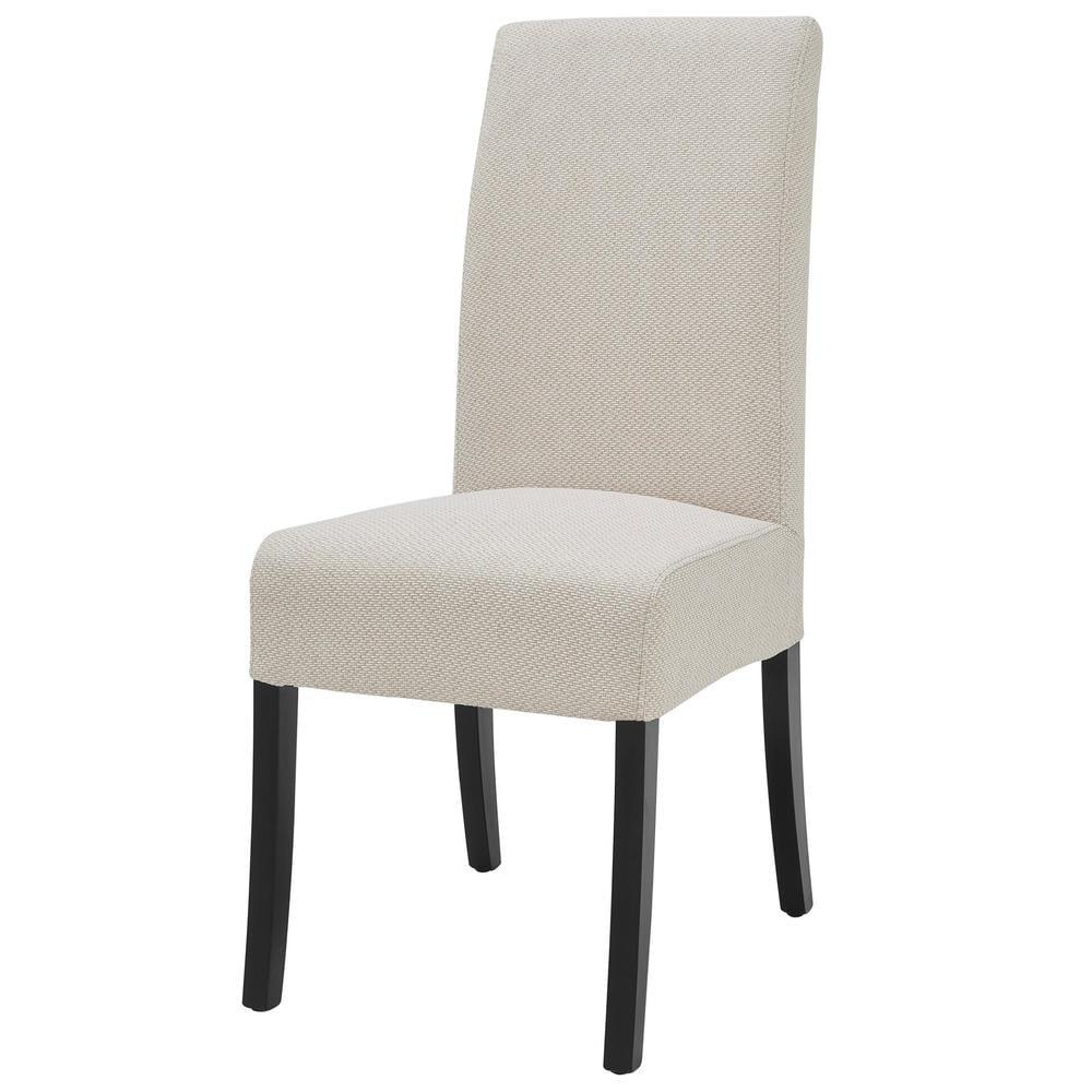 Beige Upholstered Parsons Side Chair with Black Wood Legs