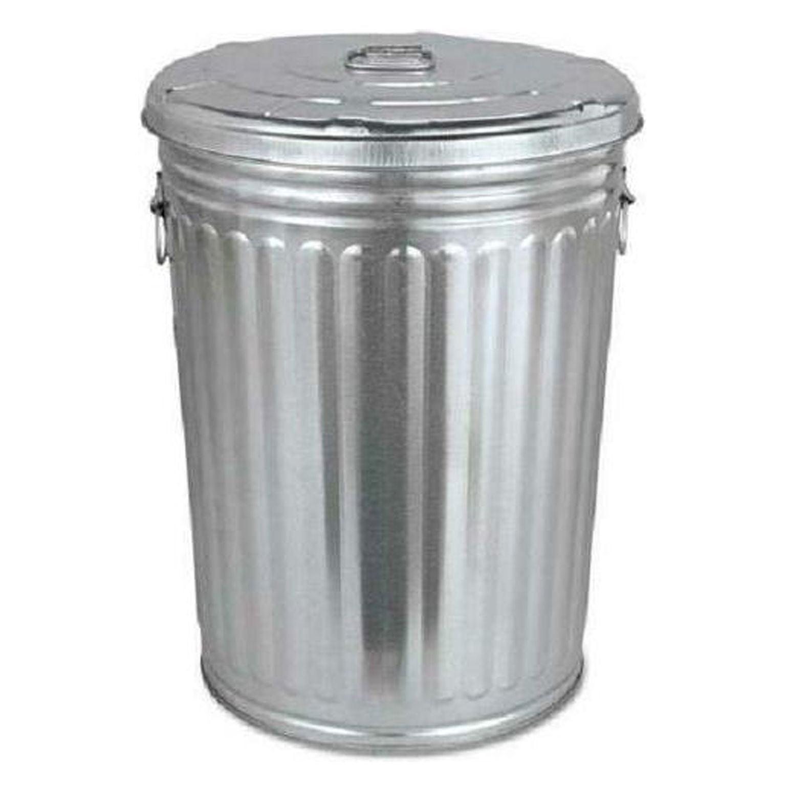 Pre-Galvanized Trash Can with Lid Round, Steel, 20gal, Grey, Outdoor Garbage Can.