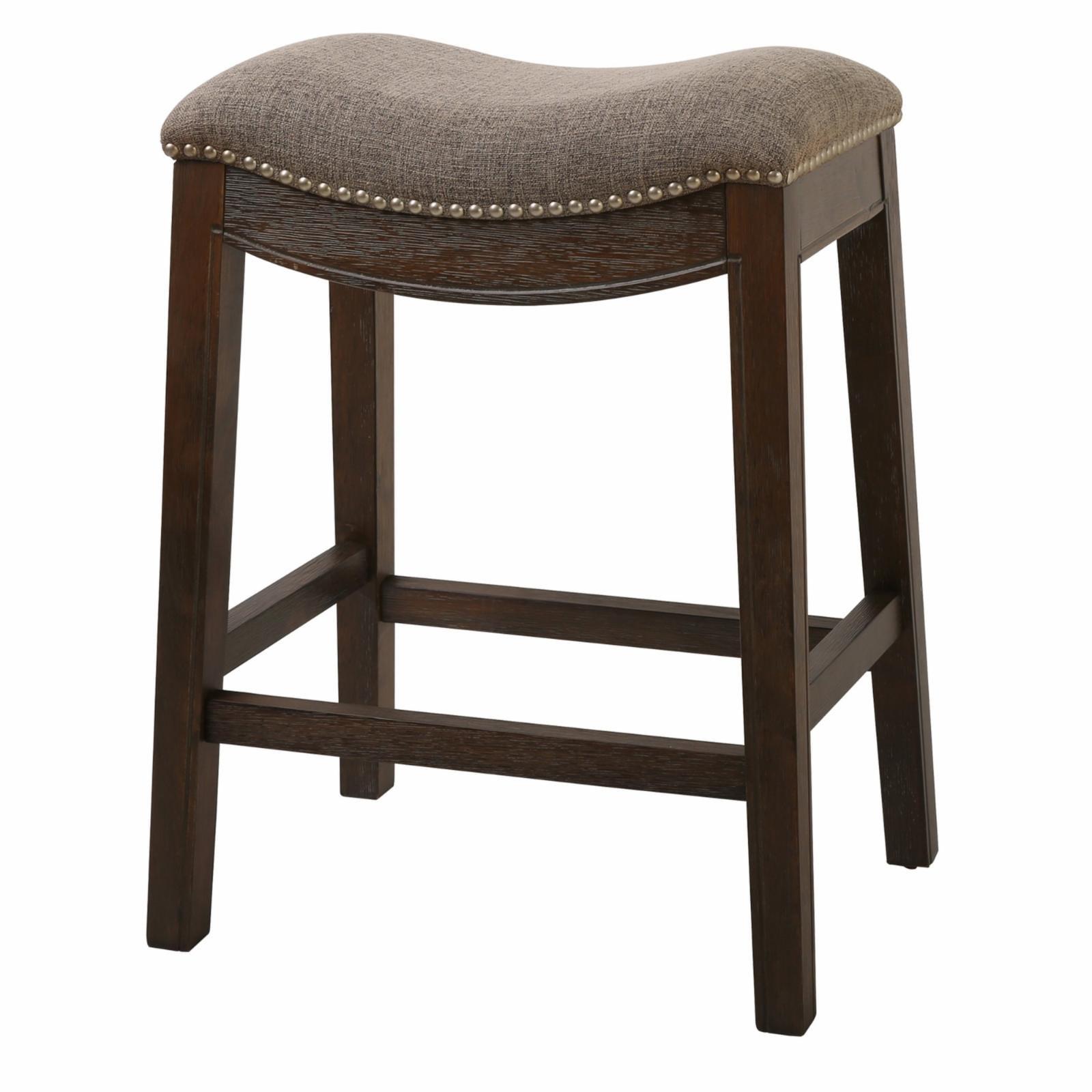 New Ridge Home Goods 25" Saddle Style Wood Counter Height Stool in Cobble Gray