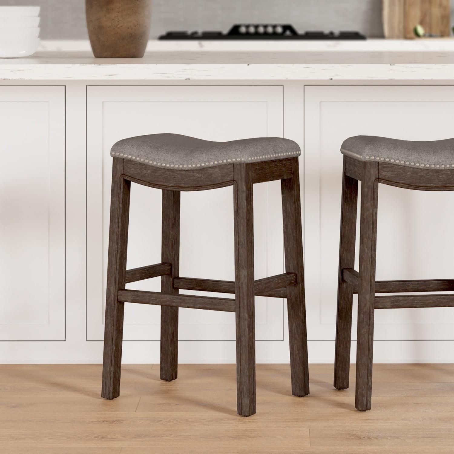 New Ridge Home Goods 31" Saddle Wood Bar Height Stool- Distressed Espresso