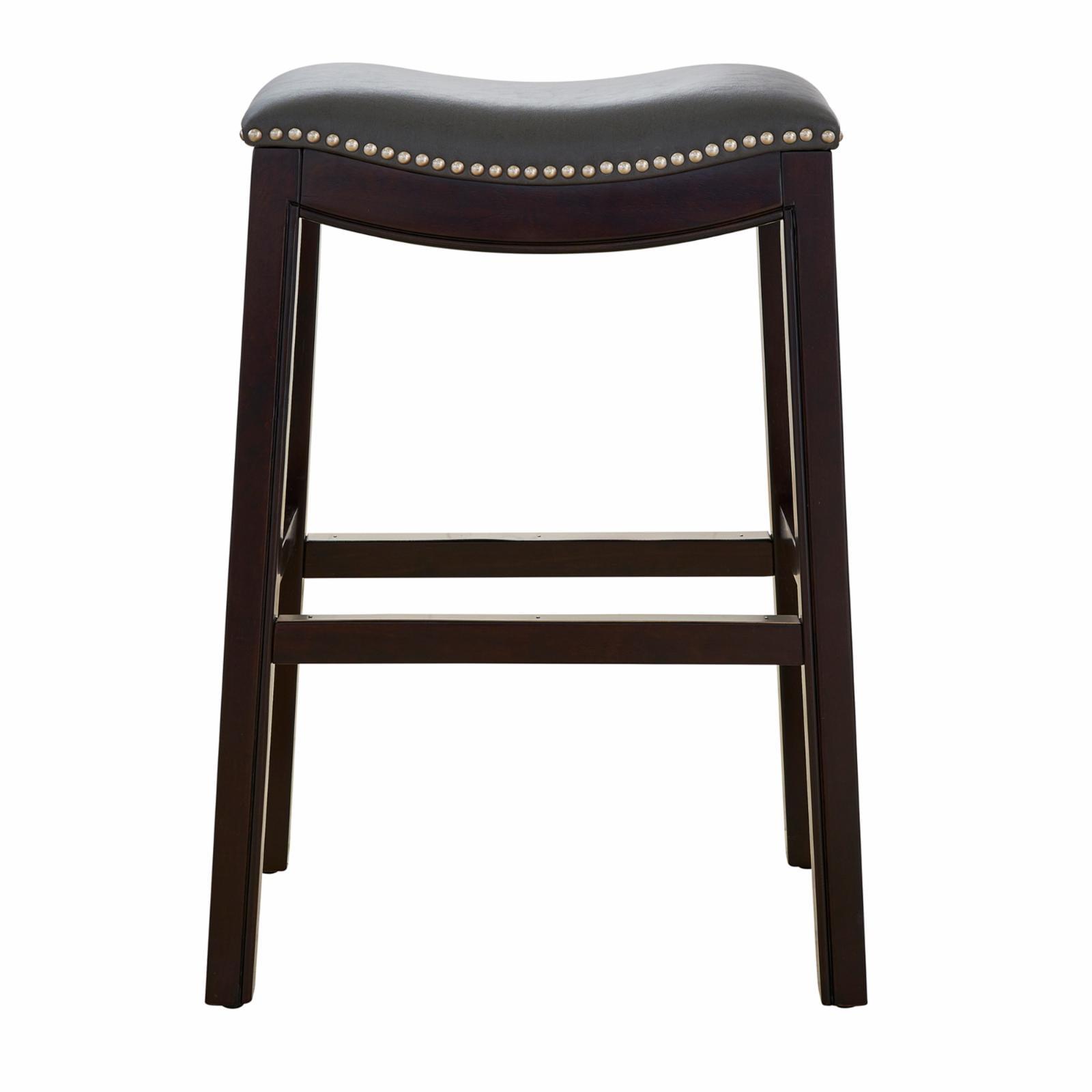 Gray Saddle Style Backless Wood and Metal Barstool