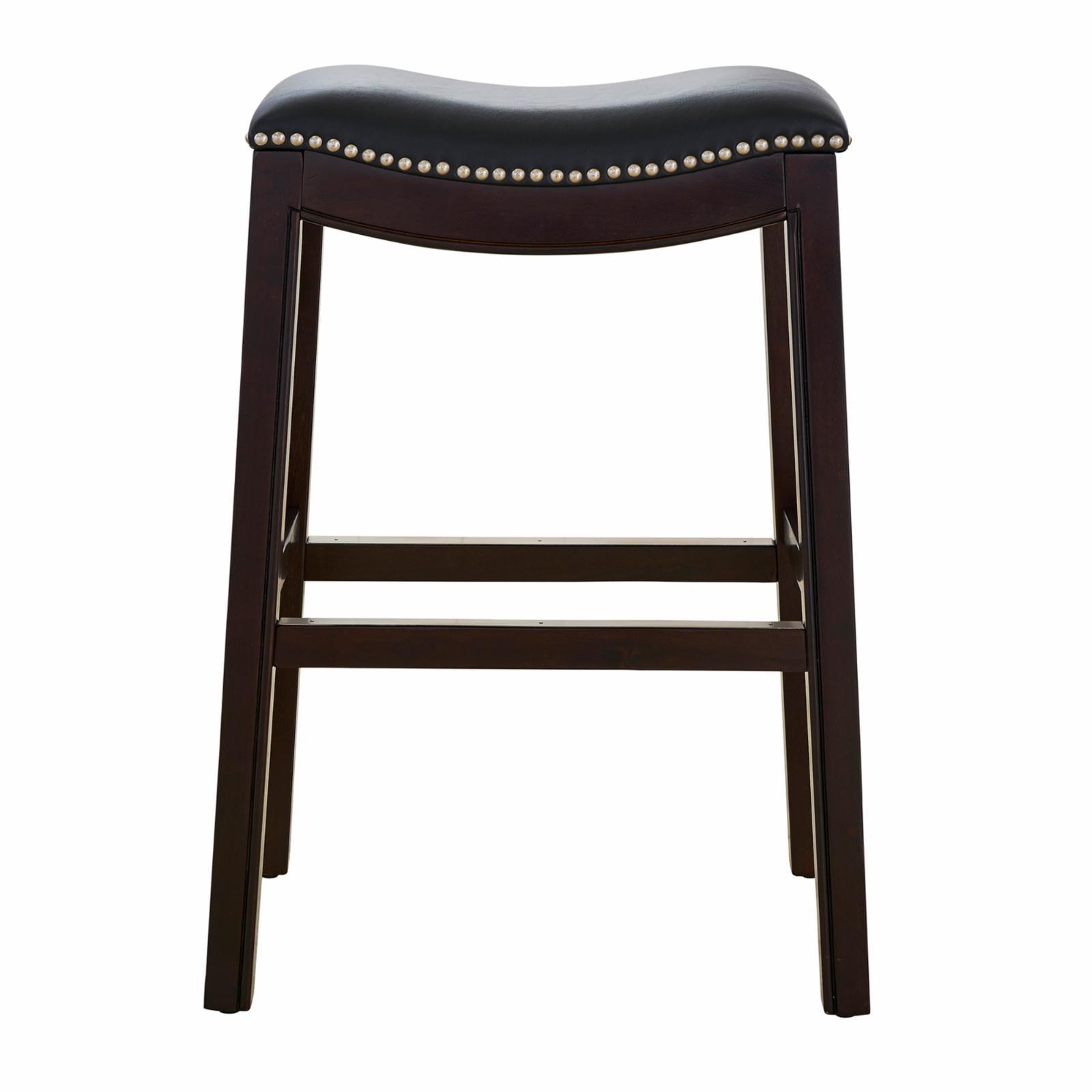 25 in. Julian Counter-Height Wood Barstool with Black Faux-Leather Seat - Espresso