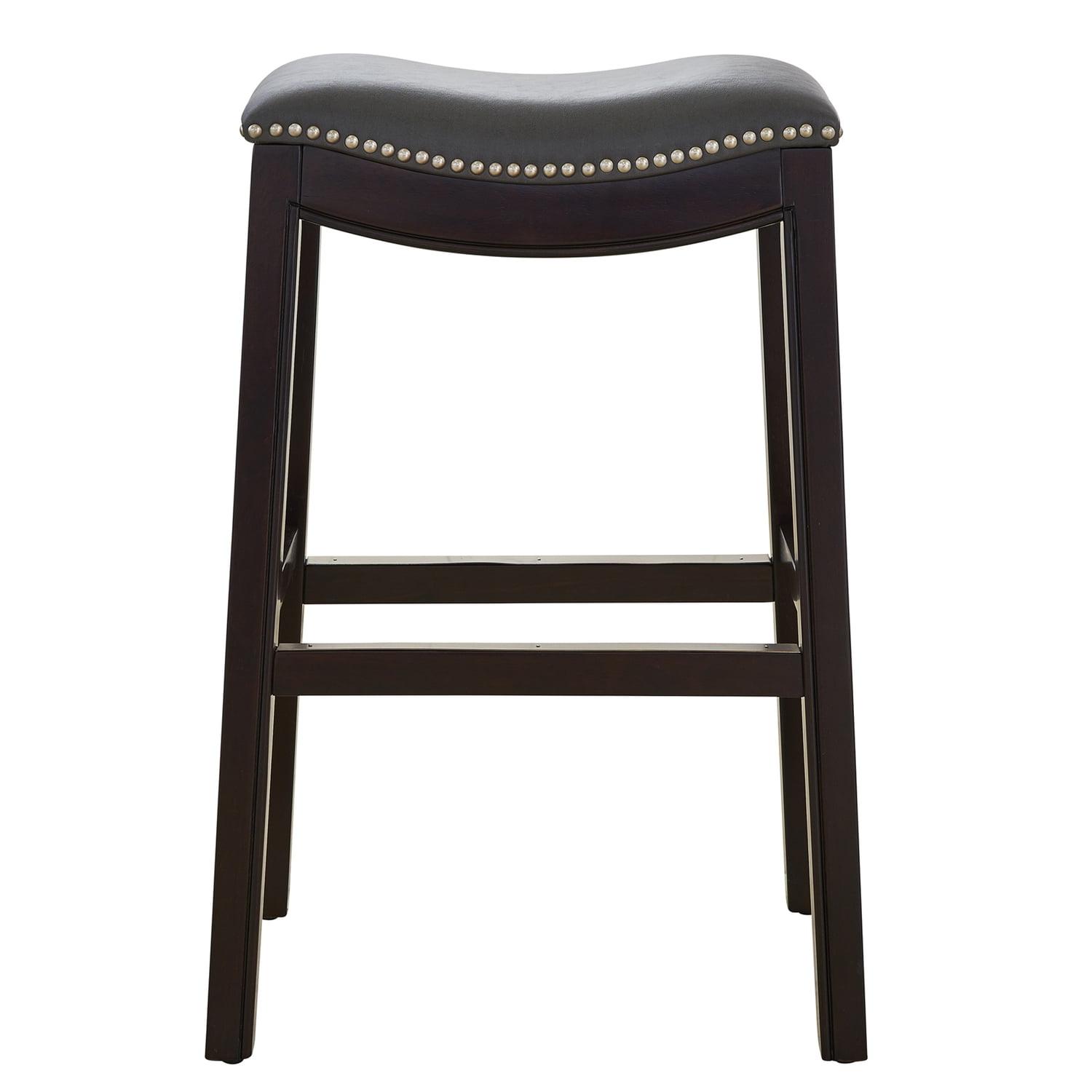 Julian 30in. H Bar-Height Wood Barstool with Gray Faux-Leather Seat