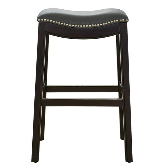 Julian 30in. H Bar-Height Wood Barstool with Gray Faux-Leather Seat