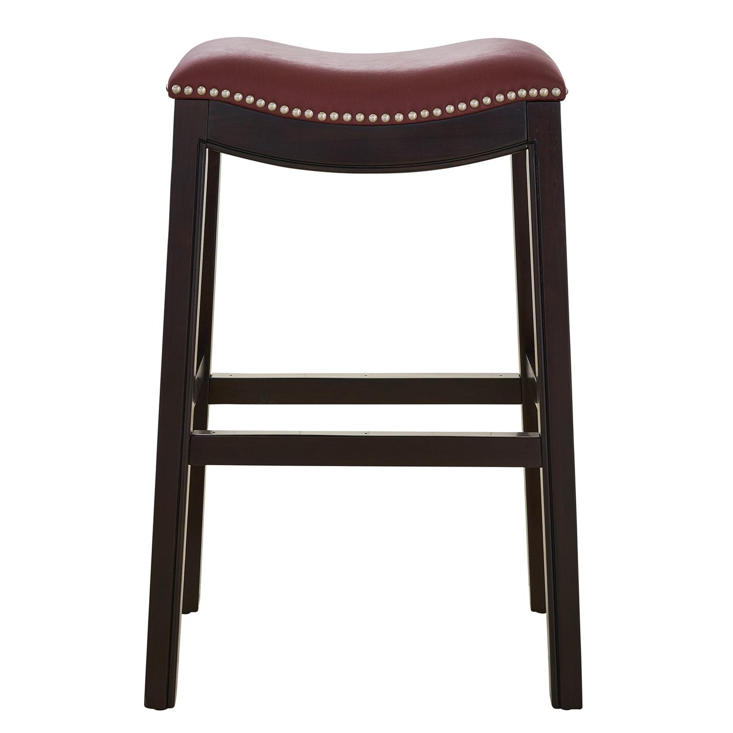 New Ridge Home Goods Julian 30" Faux Leather and Wood Barstool in Red/Espresso