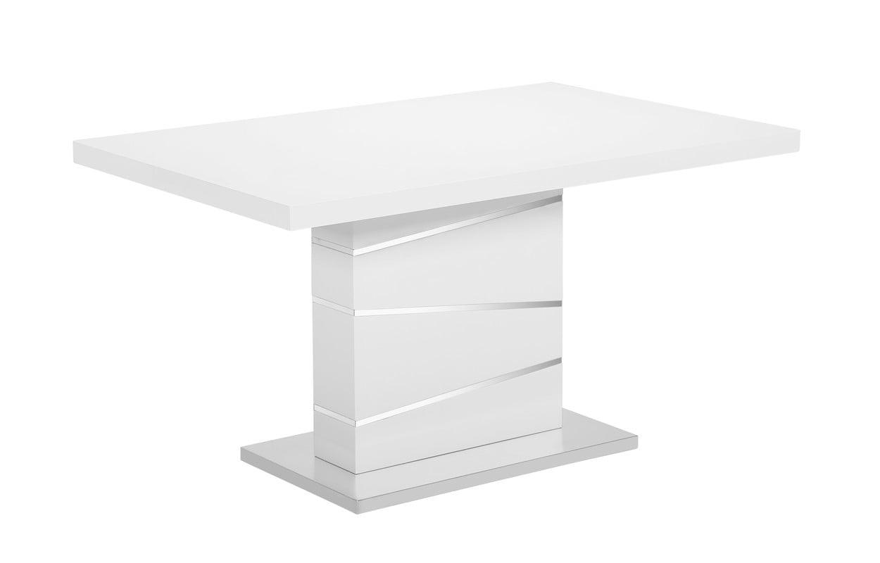 Modern Glossy White 55" Rectangular Dining Table with Stainless Steel Pedestal Legs