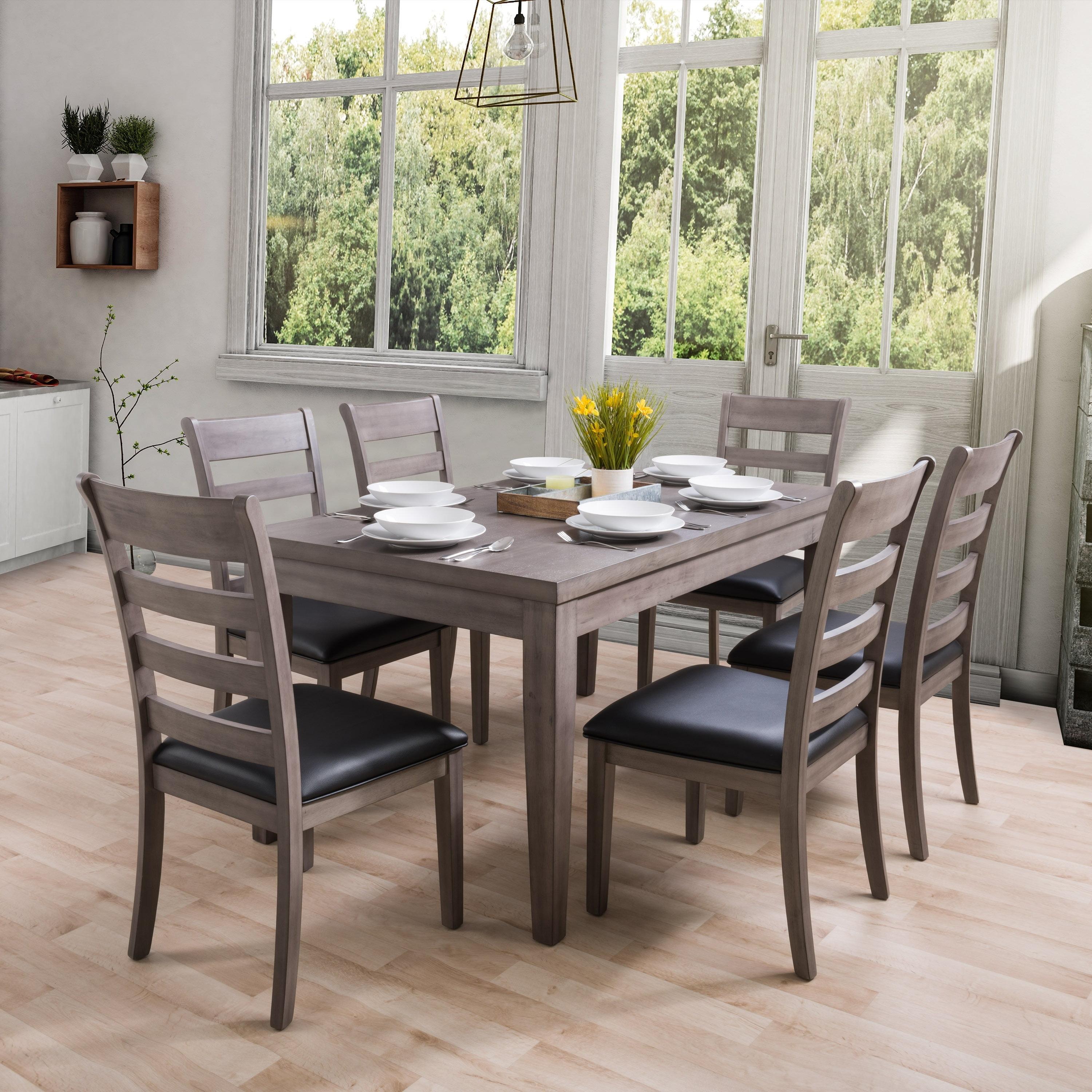 Classic Washed Gray Rectangular Wood Dining Table - Seats 6