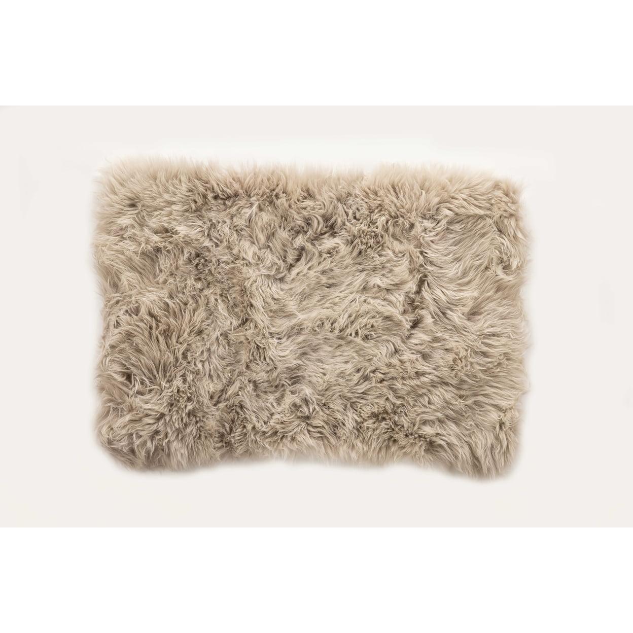 Lush Taupe Handmade Sheepskin Fur Rectangular Rug - 3ft by 2ft