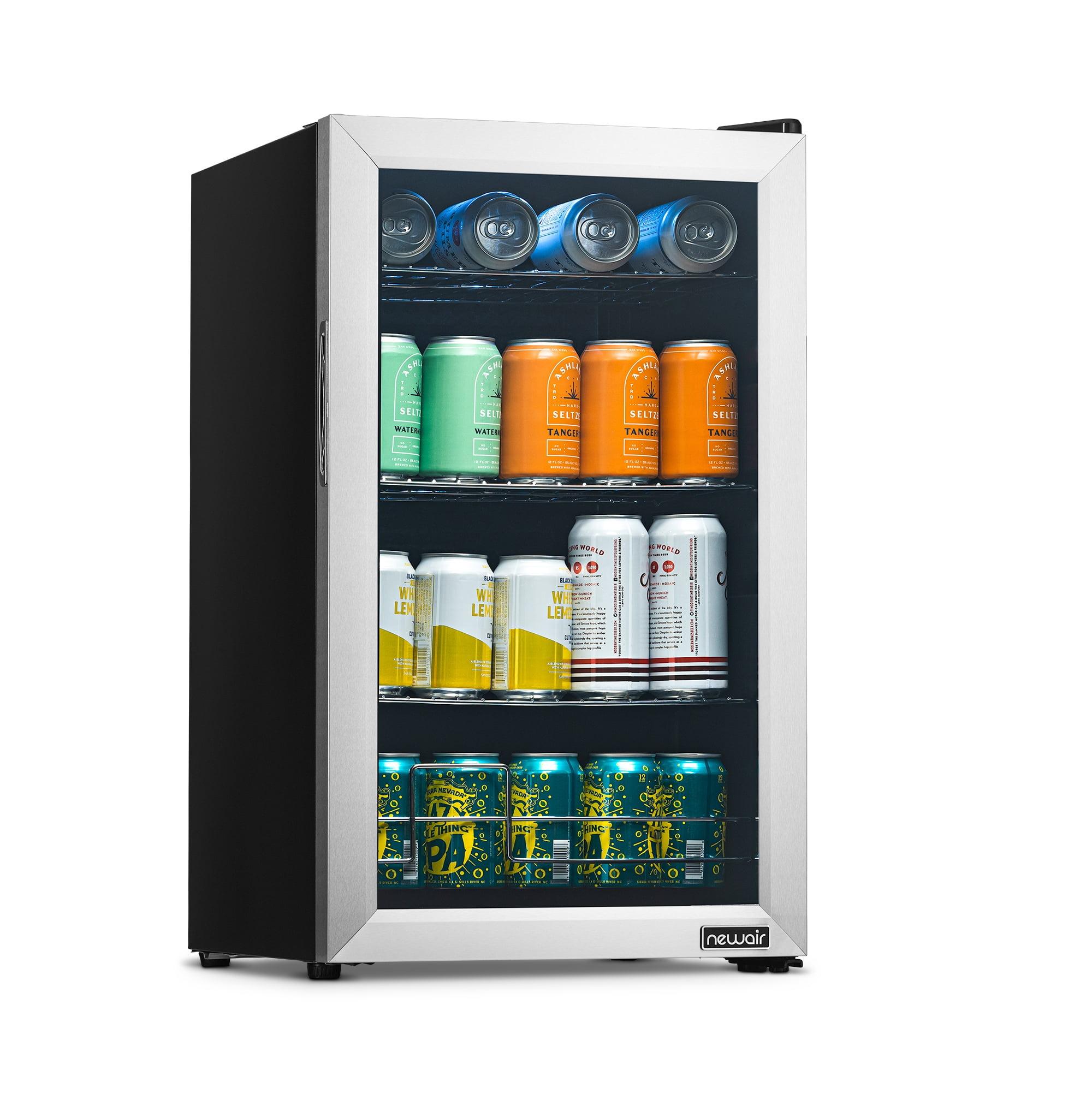 Compact Stainless Steel 100-Can Beverage Fridge with Glass Door