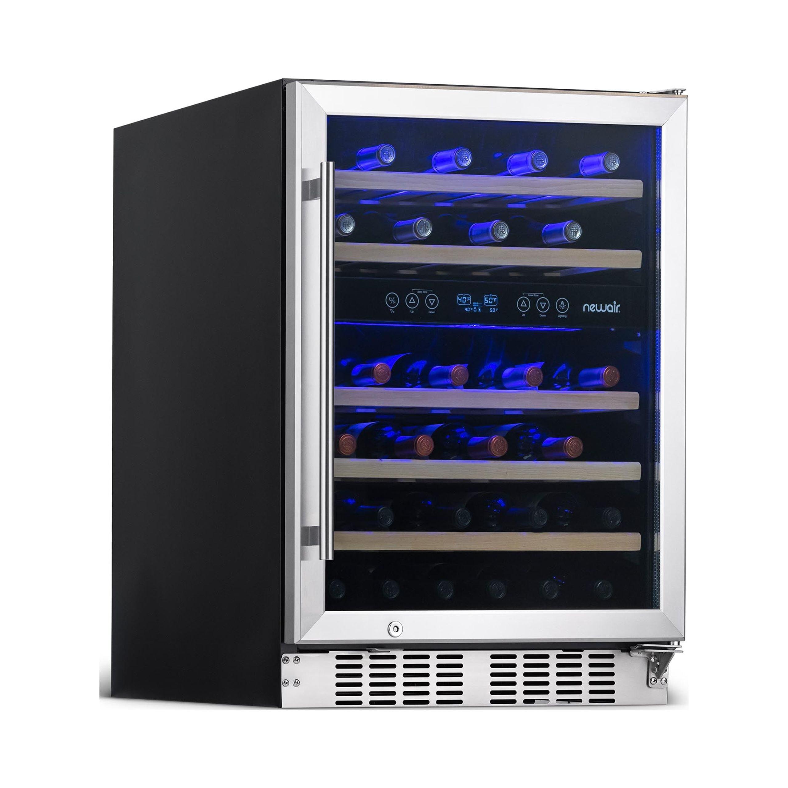 Newair 46 Bottle Dual Zone Built-in Wine Refrigerator with Beechwood Shelves and Recessed Kickplate