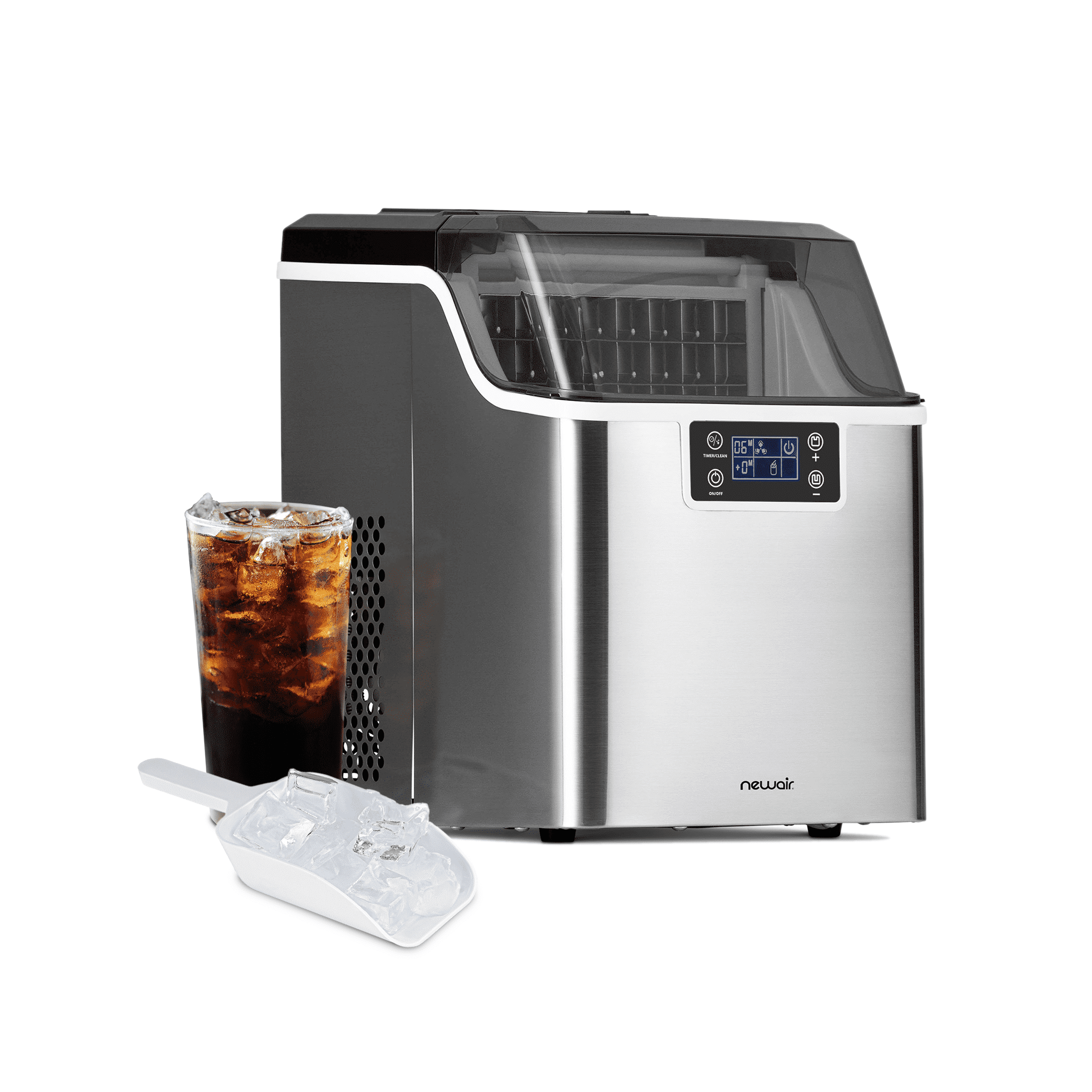 Newair Countertop Clear Ice Maker, 45lbs/Day Ice Cube Machine, Self-Cleaning Function and Custom Ice Thickness, Portable Ice Maker, 24H Timer