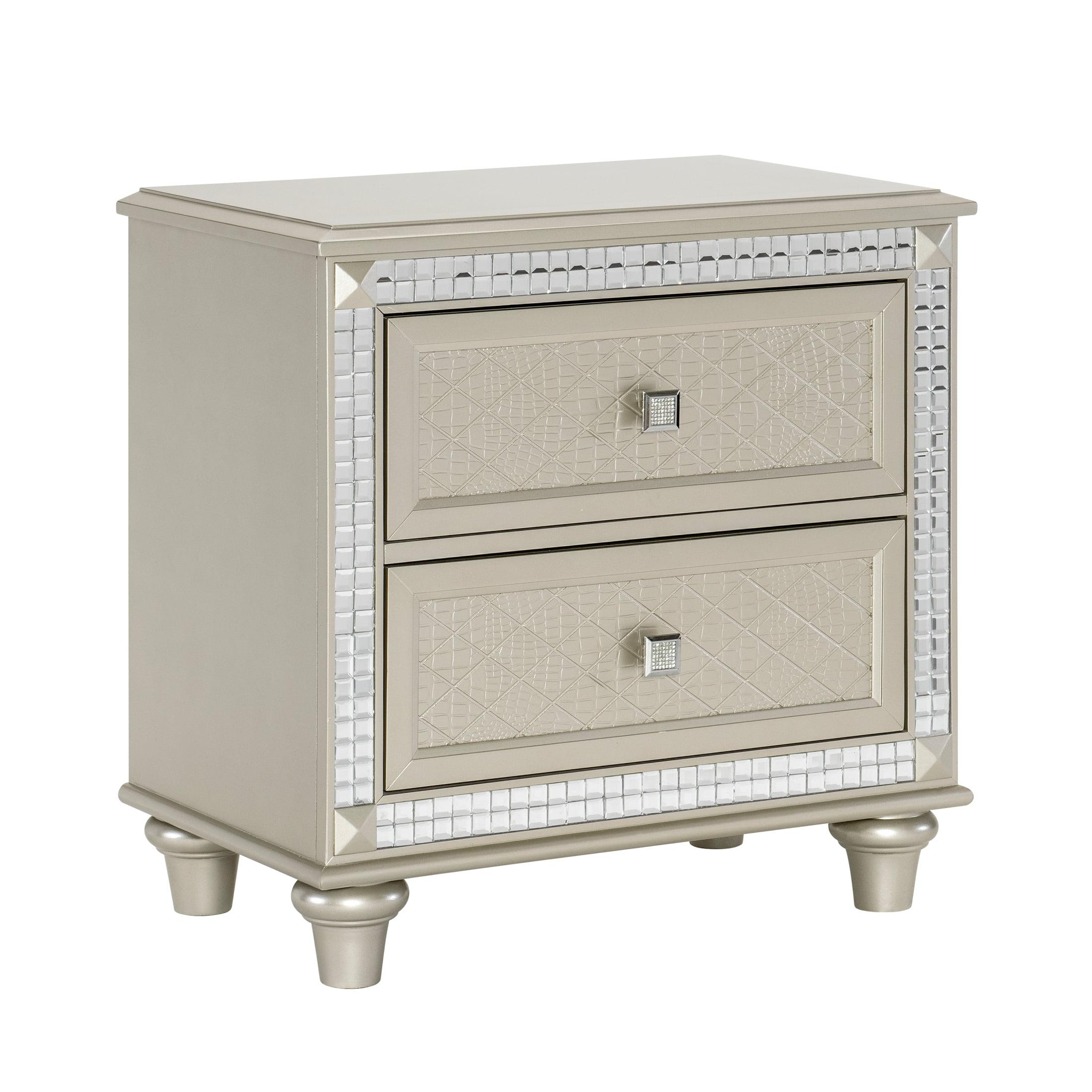 Juliette Champagne Silver Wood 2-Drawer Nightstand