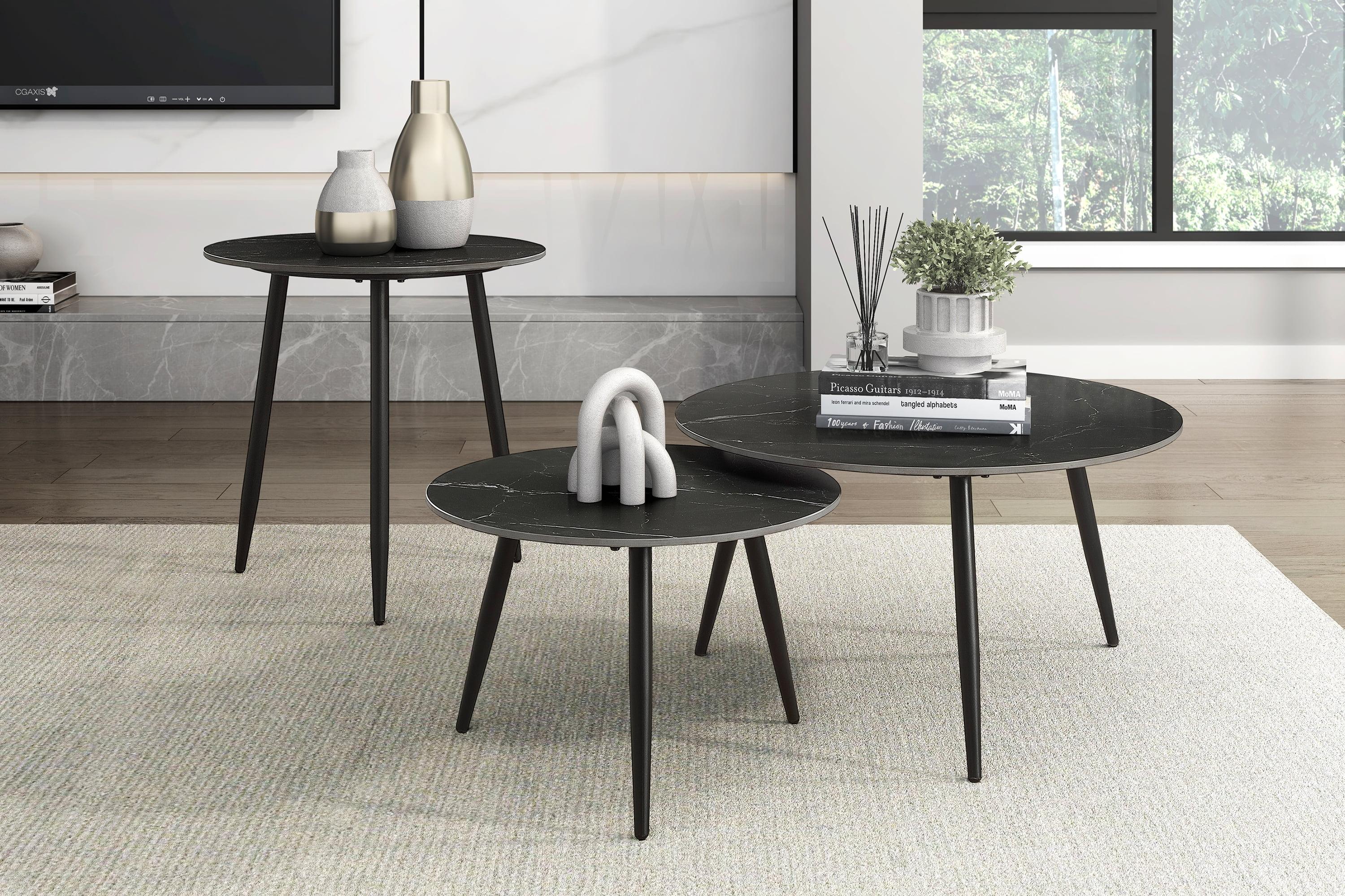 George Oliver 3 Piece Occasional Table Set, Living Room Table Set With Metal Legs & Sintered Stone Top, Modern Coffee Table Set, Nesting Cocktail Table And Side Table And End Table For Living Room Bedroom Balcony