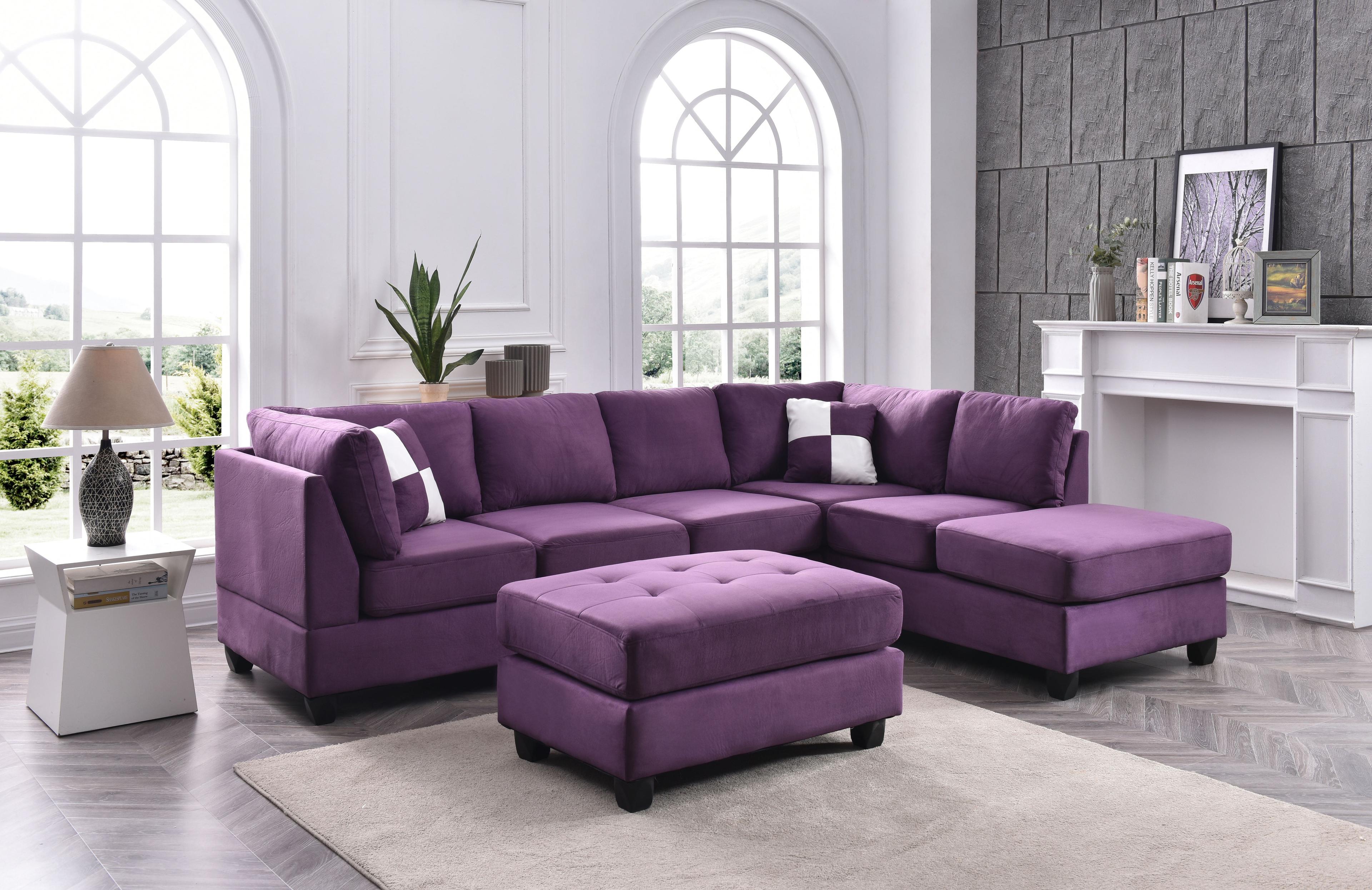 Glory Furniture Malone Microsuede Sectional in Purple