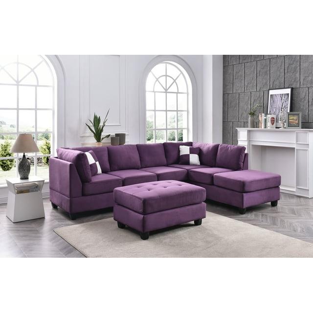 Glory Furniture Malone Microsuede Sectional in Purple