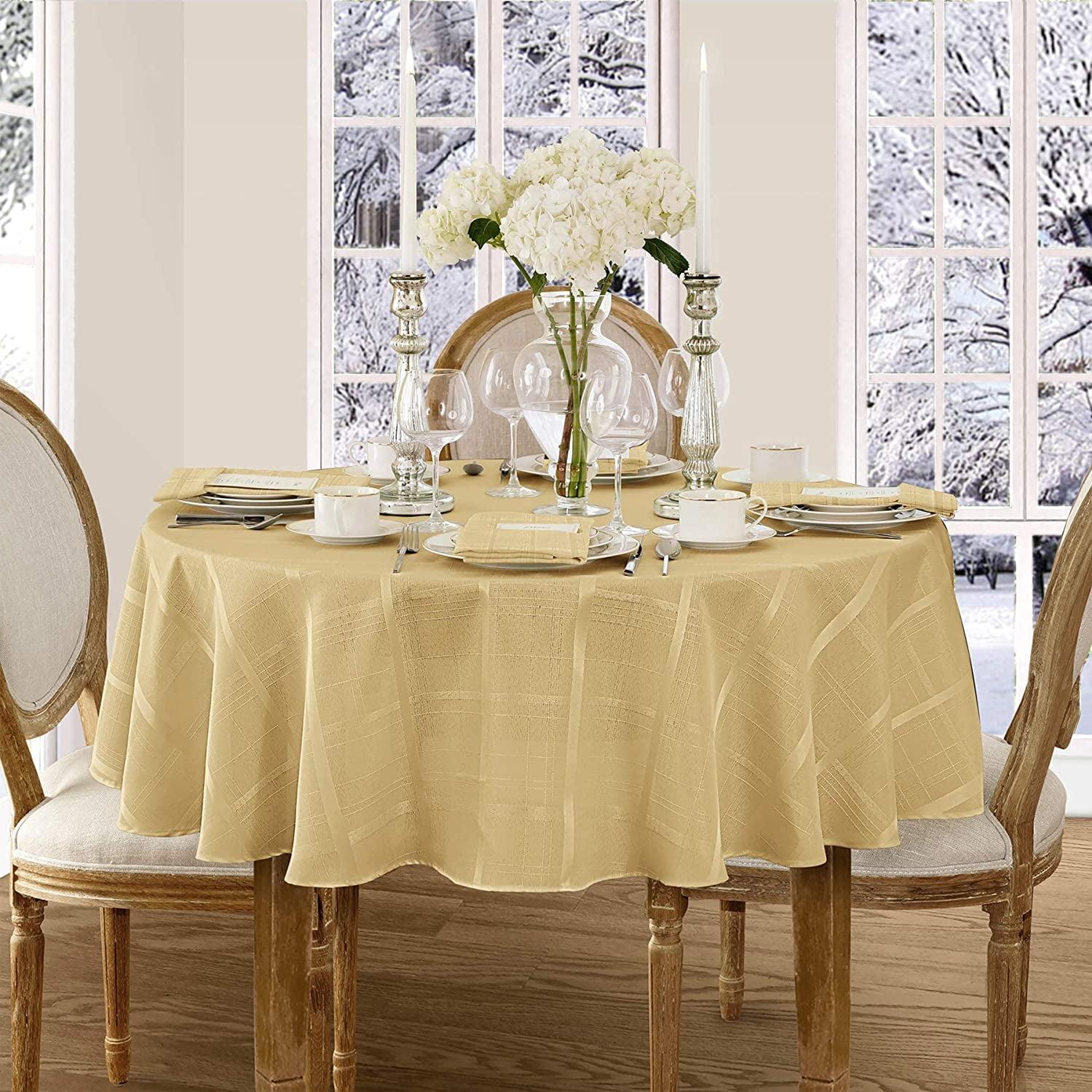 Barcelona Jacquard Damask Stain Resistant Tablecloth - 60" x 84" Oval - Gold - Elrene Home Fashions