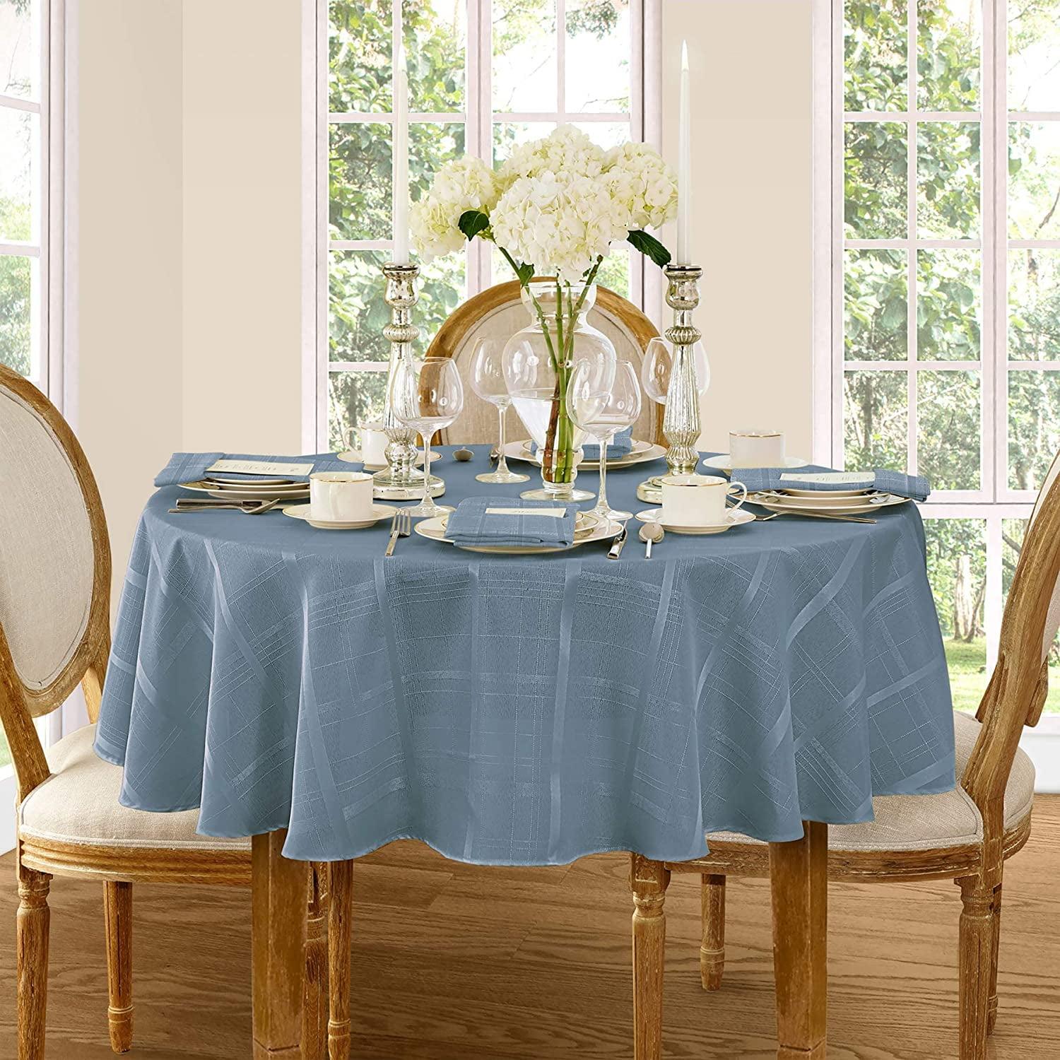 Elegance Plaid Stain & Water Resistant Tablecloth - 90" Round - Blue Shadow - Elrene Home Fashions