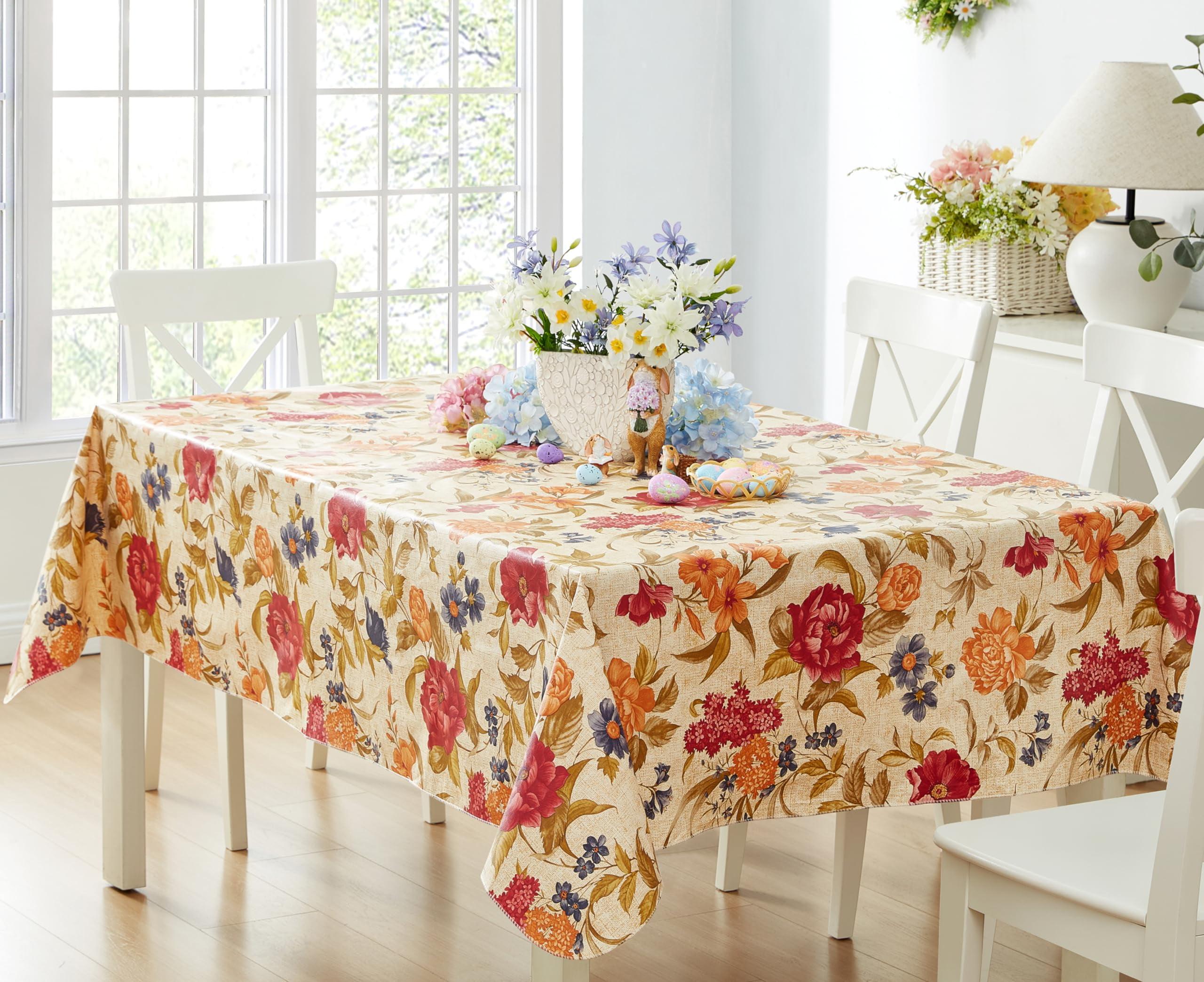 Newbridge Nicolette French Floral Garden 52 x 52 inch Square Flannel Backed Vinyl Tablecloth