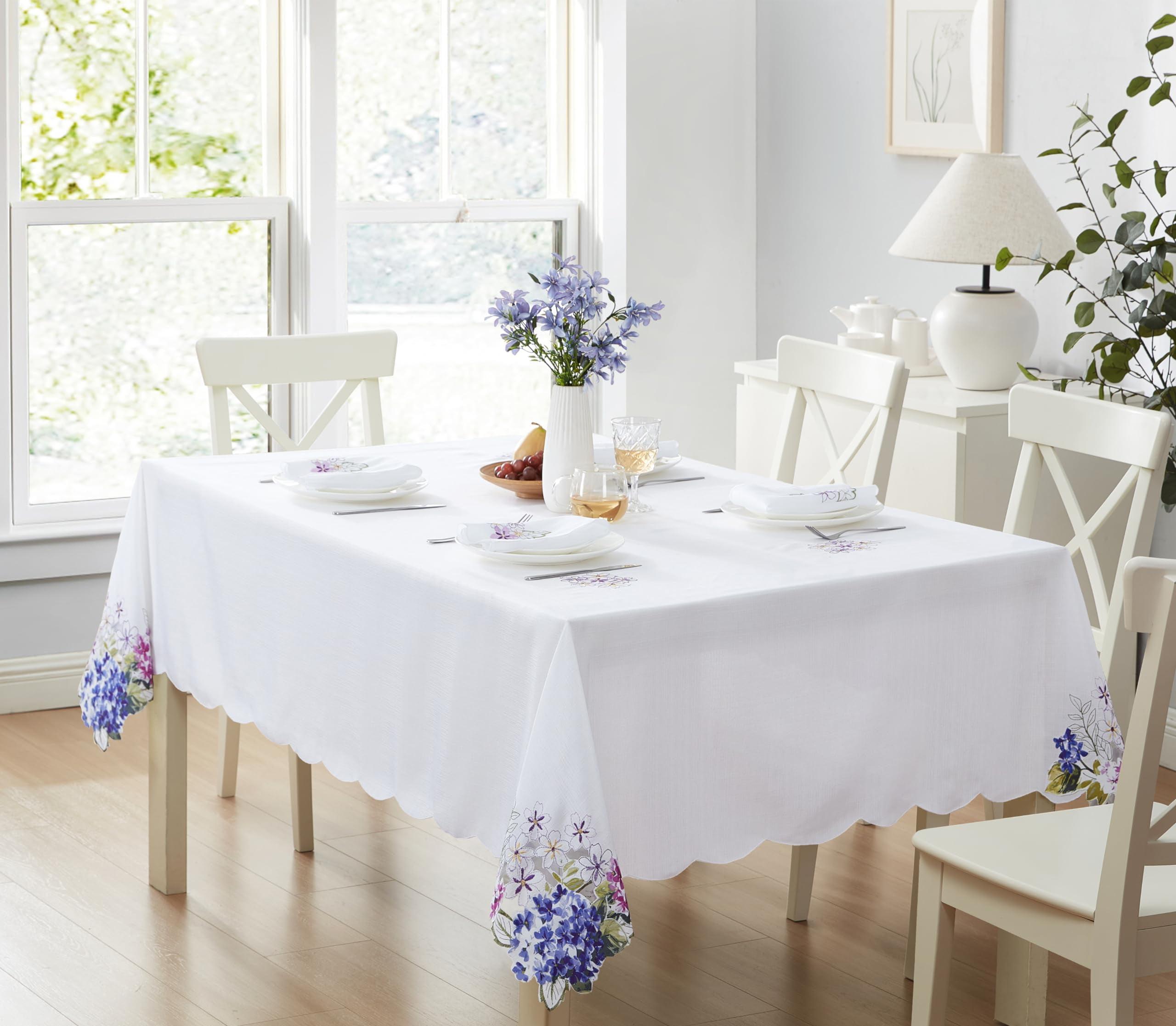Spring Hydrangea Floral Cutwork Tablecloth - Multicolor - 60x102 - Elrene Home Fashions