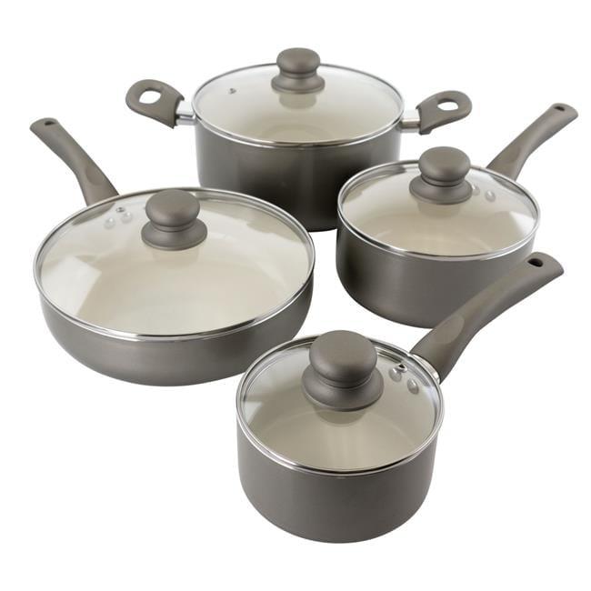 Newcrest Gray Ceramic Nonstick Aluminum Cookware Set with Lids - 8 Piece