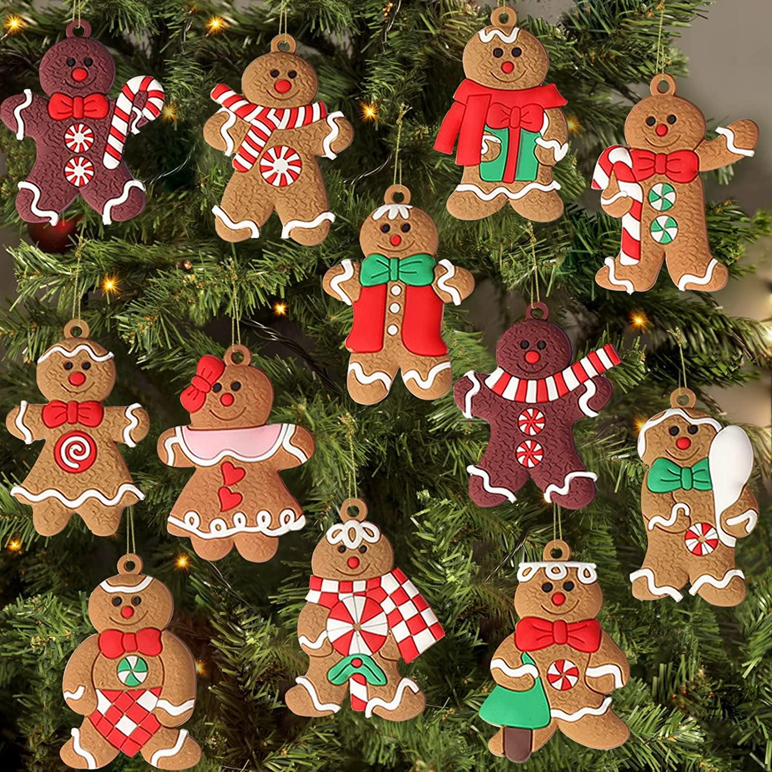 Newhomestyle 12pcs Gingerbread Man Ornaments for Christmas Tree Assorted Plastic Gingerbread Figurines Ornaments for Christmas Tree Hanging Decorations 3 Inch Tall