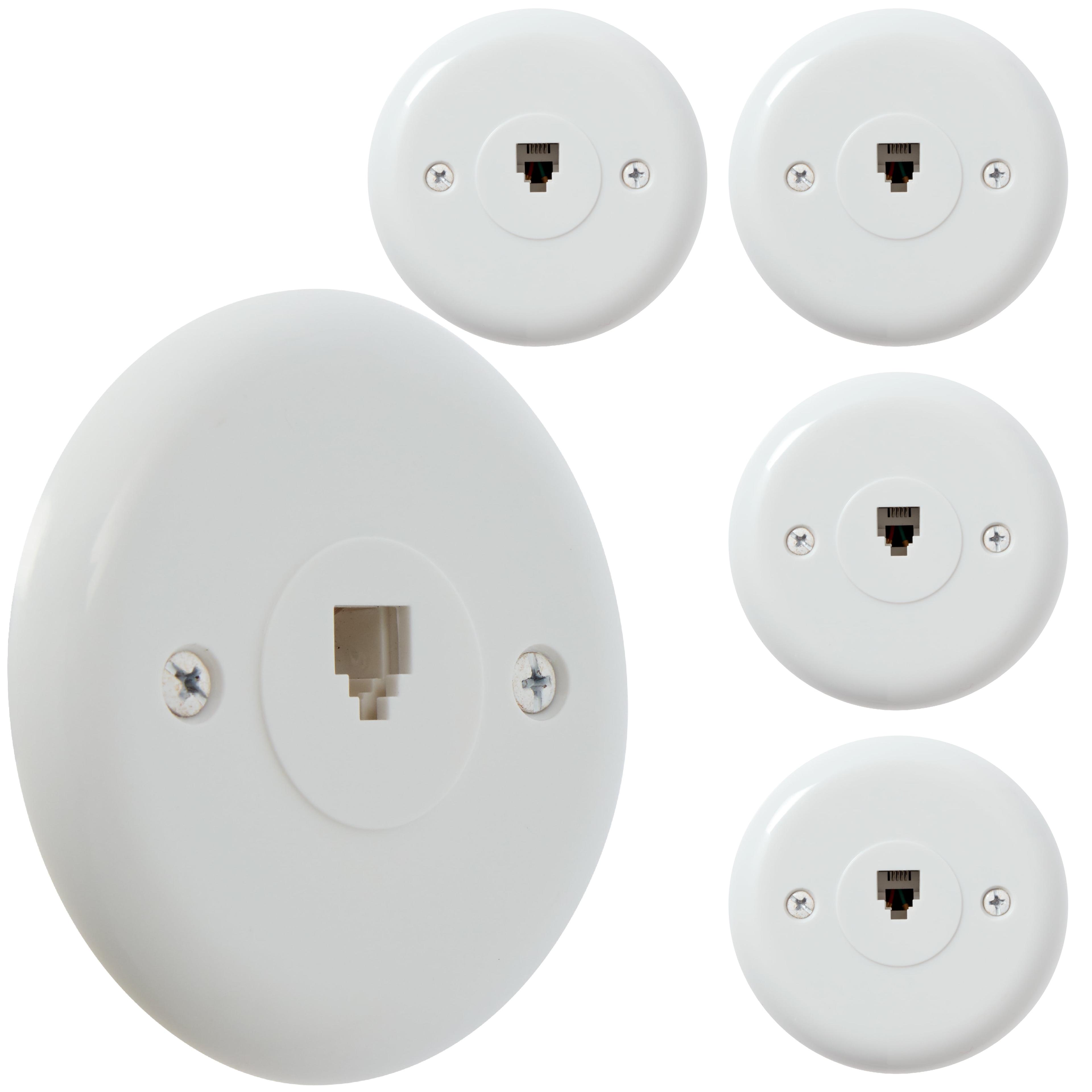 White Round Plastic Single Gang Telephone Jack Wall Plate, 5-Pack