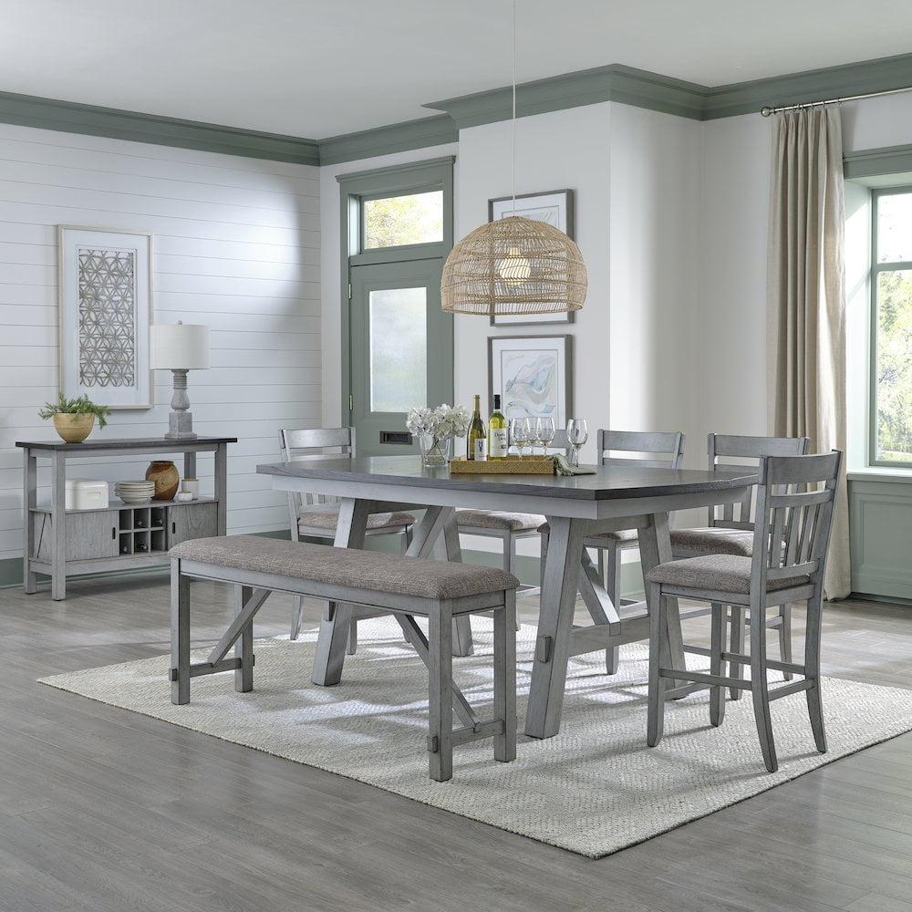 Newport Gray 6-Piece Gathering Table Set with Bench