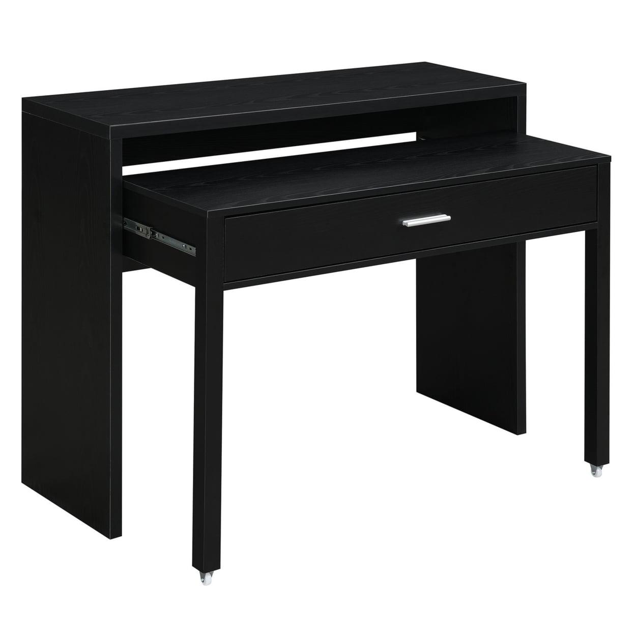 Modern Black Expandable Console/Desk with Sliding Drawer and Riser