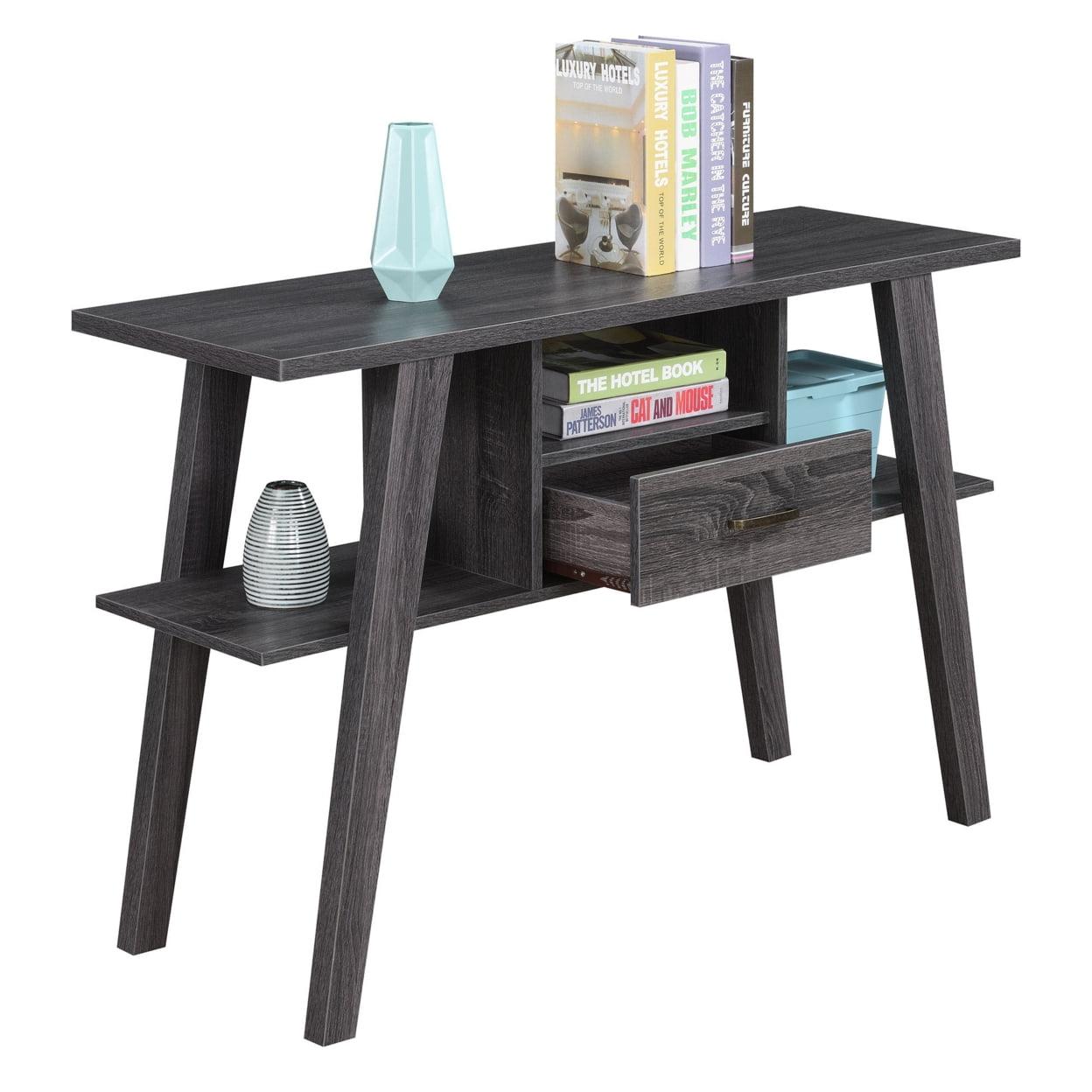 Weathered Gray Wood and Metal Console Table with Storage Drawer