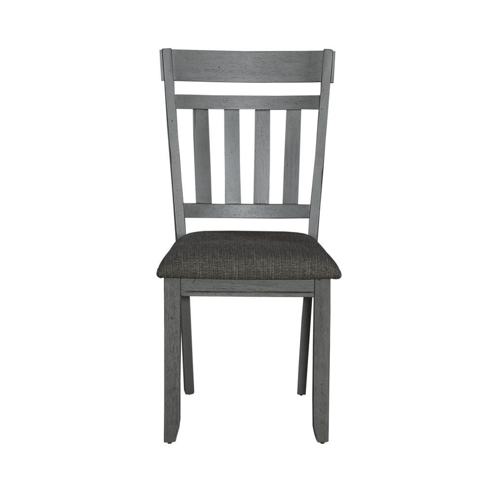 Gray Linen Upholstered Wood Side Chair with Slat Back