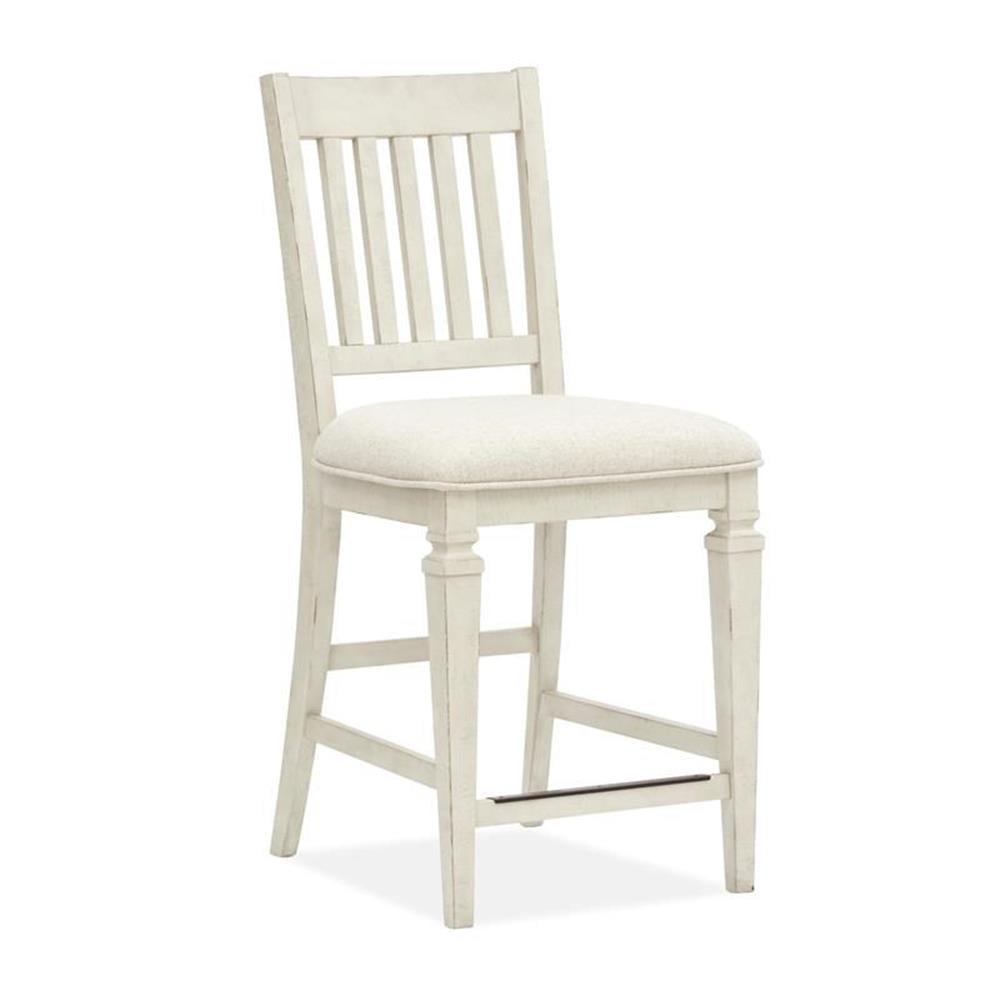 White Upholstered Wood Counter Side Chair