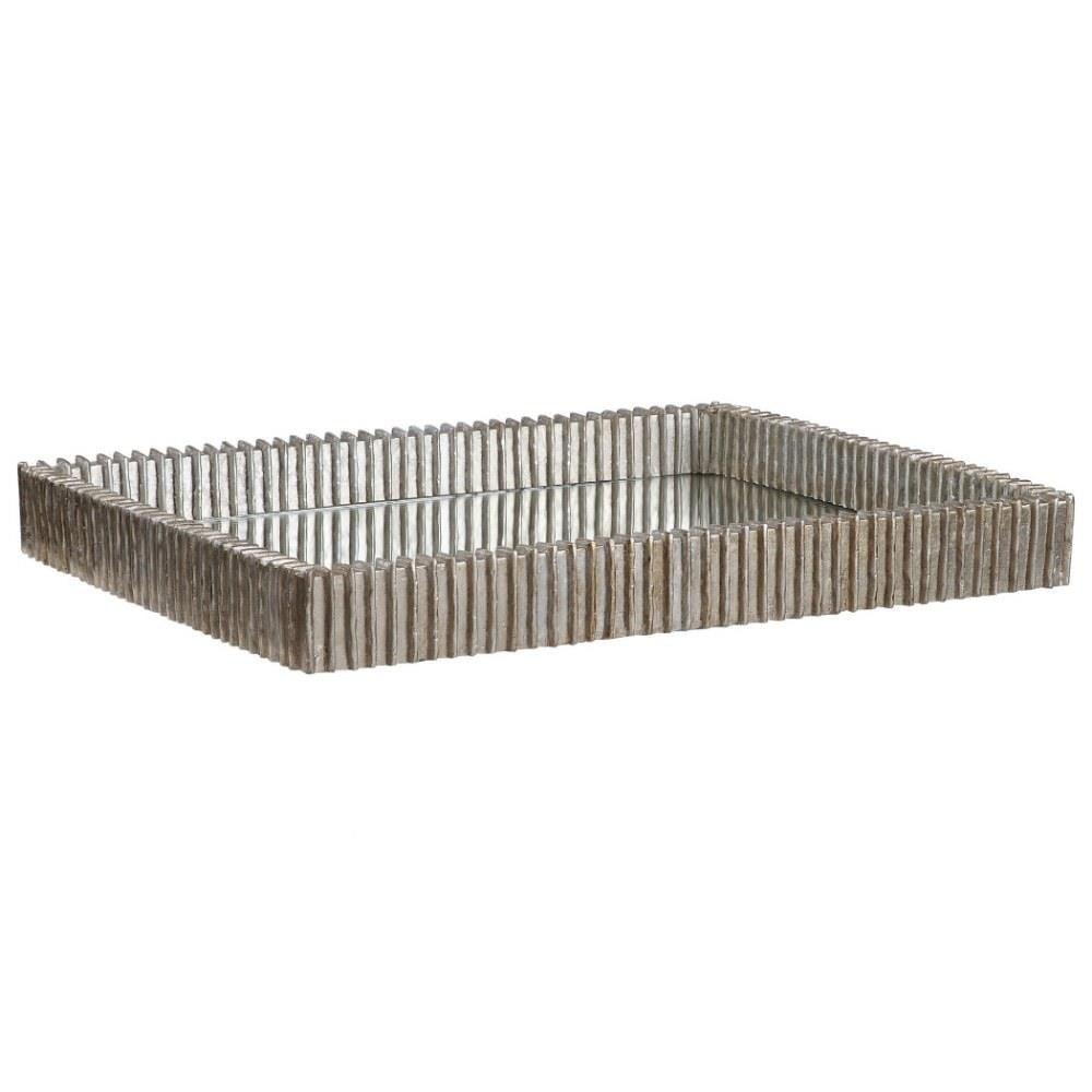 Silver Ribbed Rectangular Glass Tray