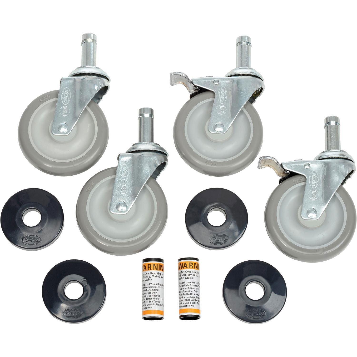 Nexel 5" Gray Polyurethane Swivel Stem Casters Set with Brakes