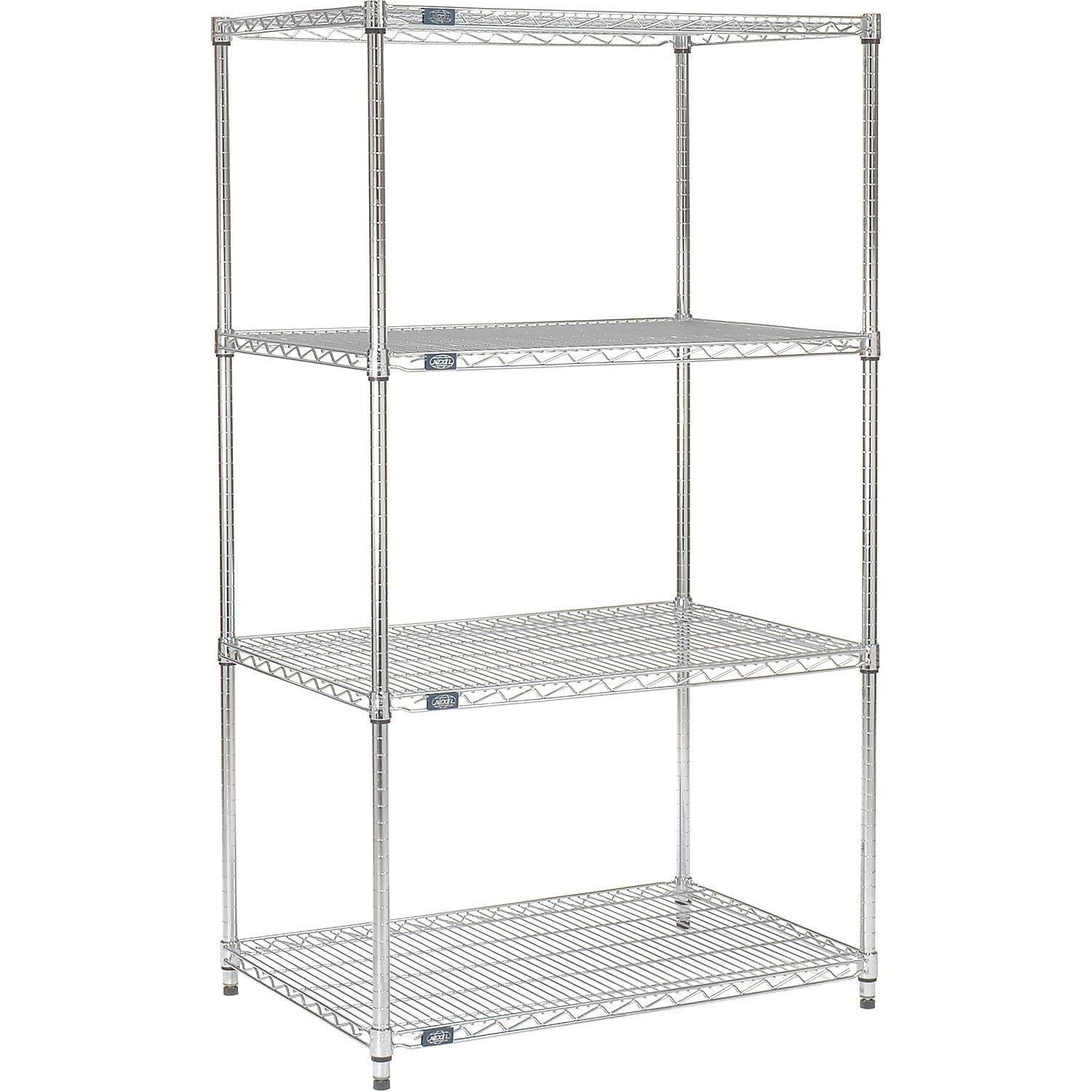 Nexel VP24487NC 24 x 48 x 74 in. 4 Tier Economy Wire Shelving Starter Unit, Nickel Chrome