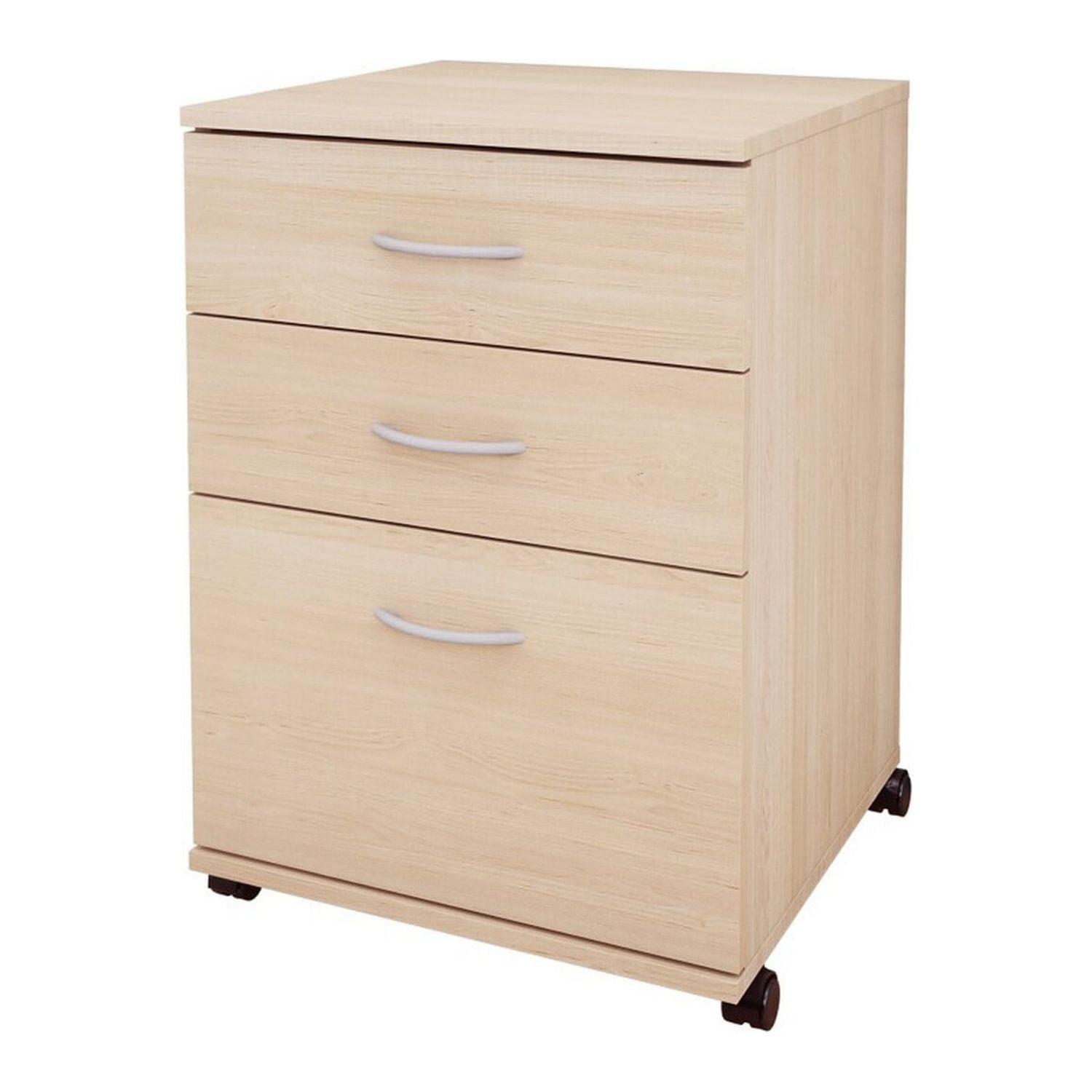 Natural Maple 3-Drawer Mobile Filing Cabinet