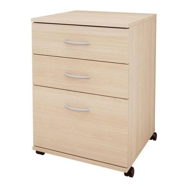 Essentials 3 Drawer Rolling Filing Cabinet Natural Maple - Nexera: MDF Office Storage, Laminated Surface, Vertical Design