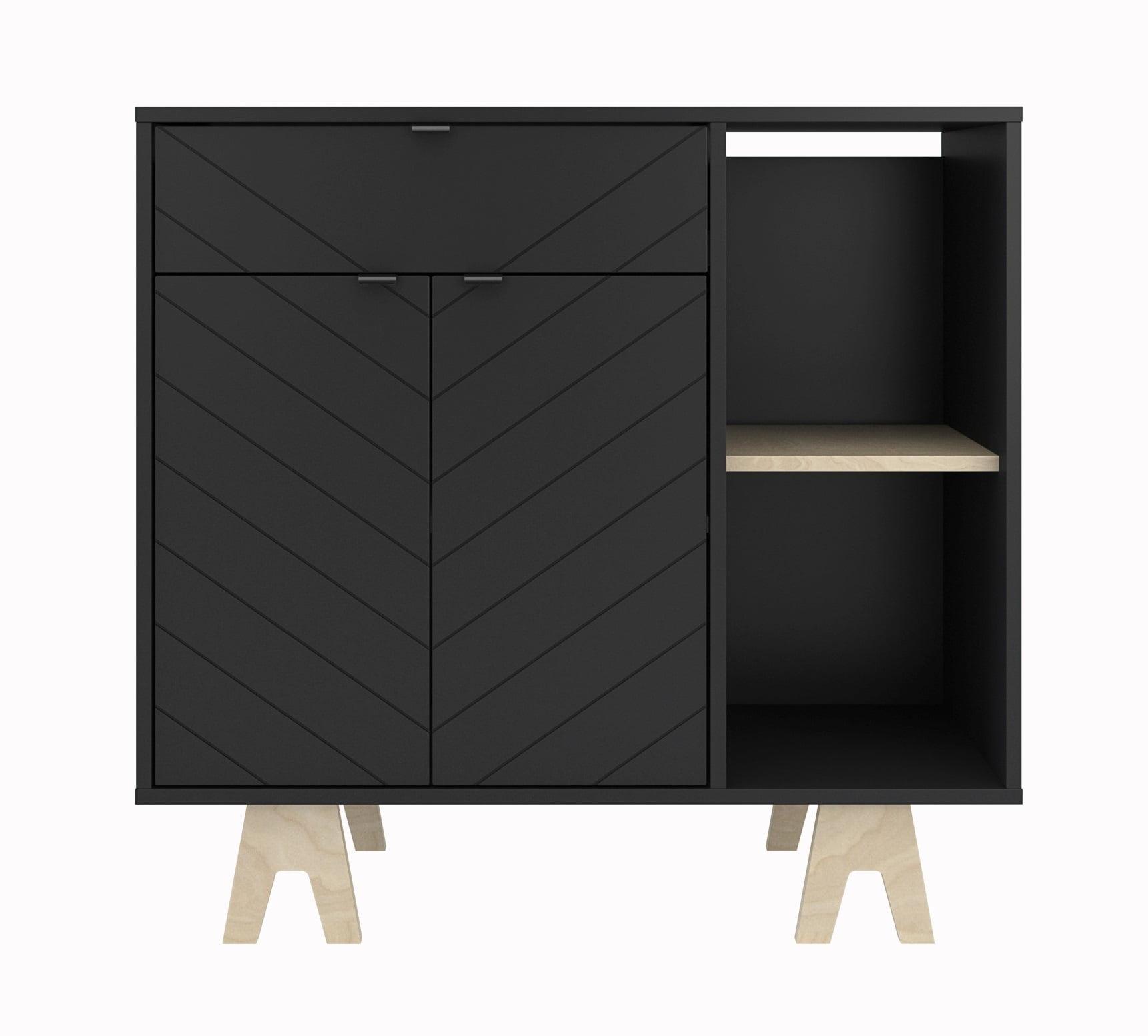 Chevron Glam 40'' Black Mirrored Two-Tone Sideboard